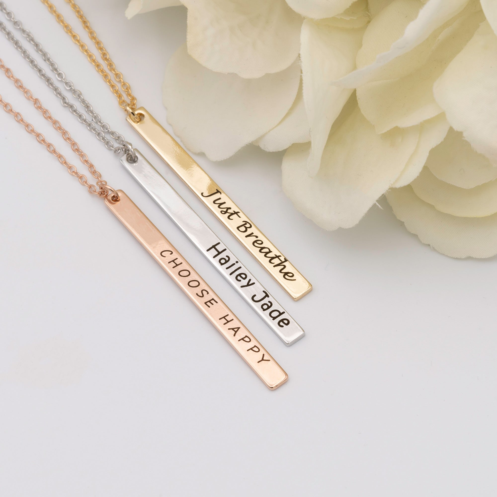 Engraved Necklace Custom Vertical Necklace Personalized Jewelry (FN-21)