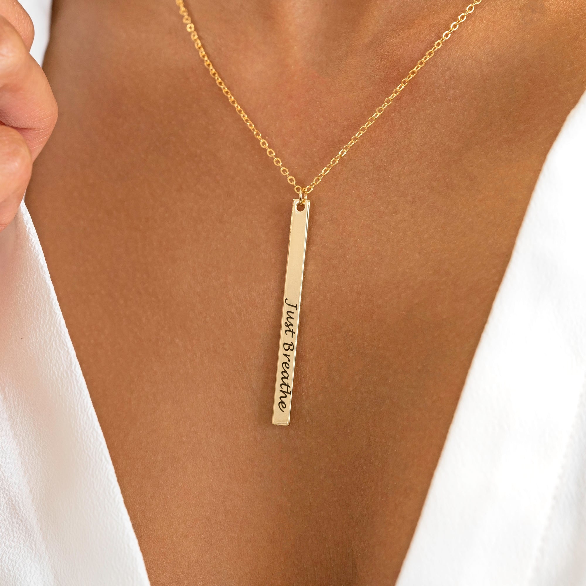 Engraved Necklace Custom Vertical Necklace Personalized Jewelry (FN-21)