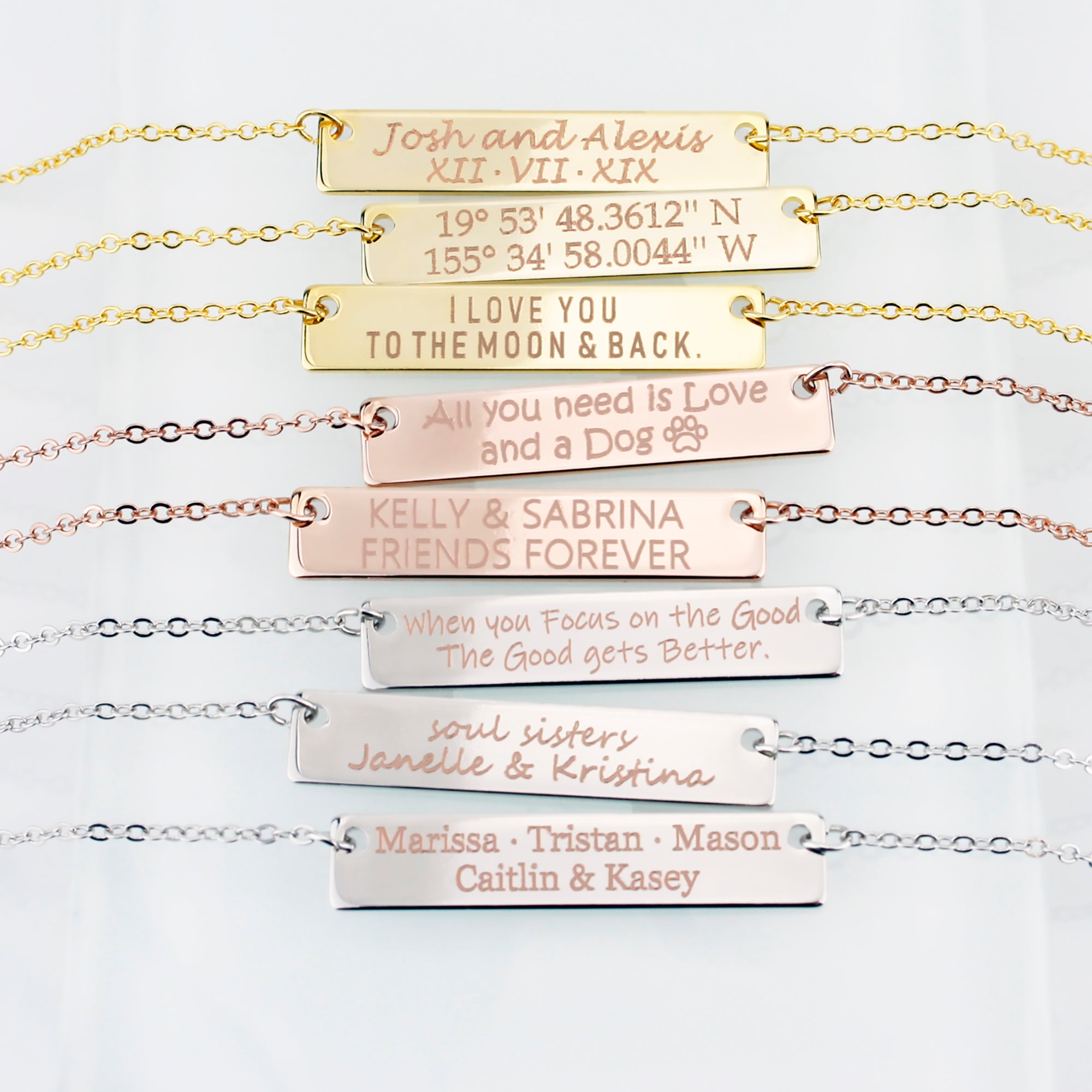 Custom Necklaces for Women Engraved Necklace Personalized Jewelry Bar (FN-01)