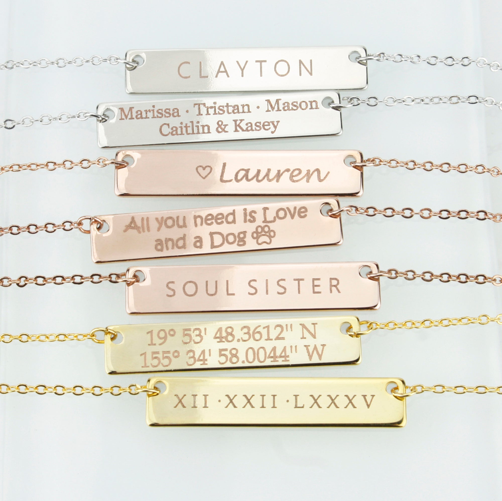 Custom Necklaces for Women Engraved Necklace Personalized Jewelry Bar (FN-01)