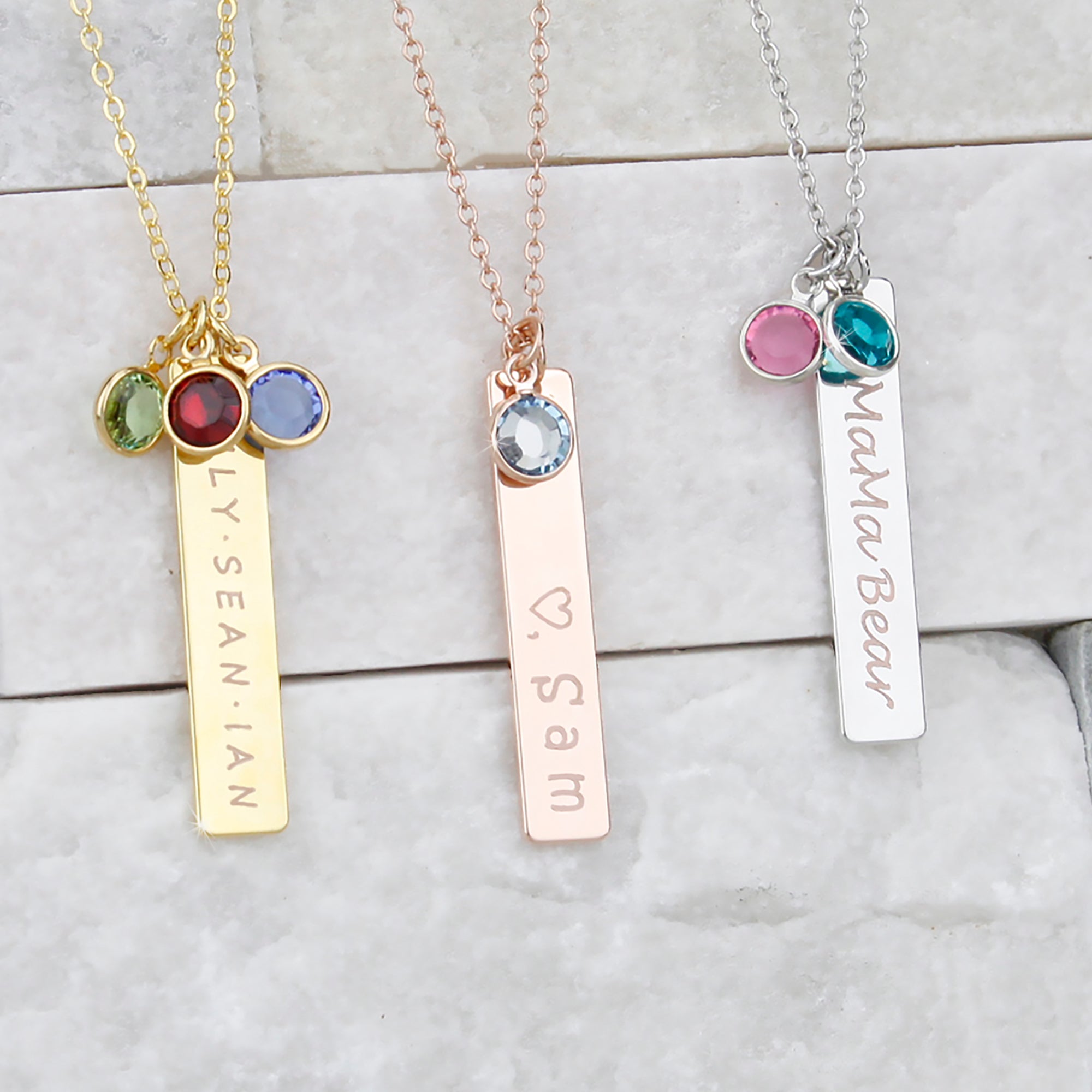 Engraved Birthstone Necklace Mom Necklace Custom Birth Stone Necklace (FN-106)