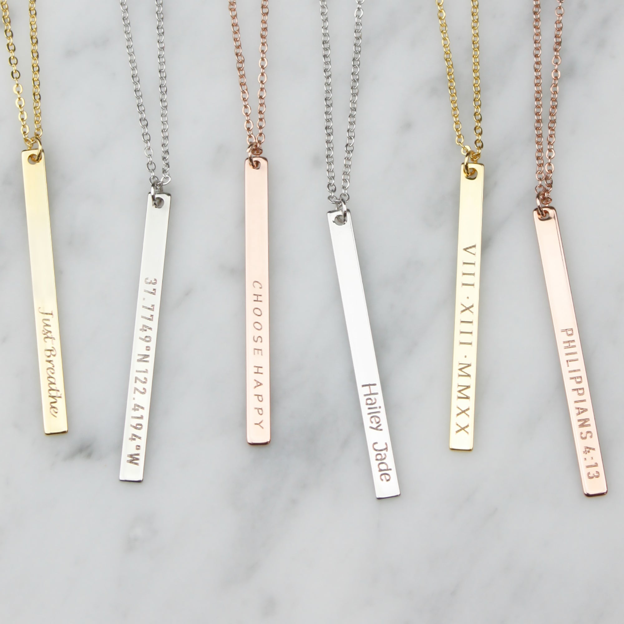 Custom Coordinates Necklace Vertical Bar Necklace Coordinate Necklace (FN-19)