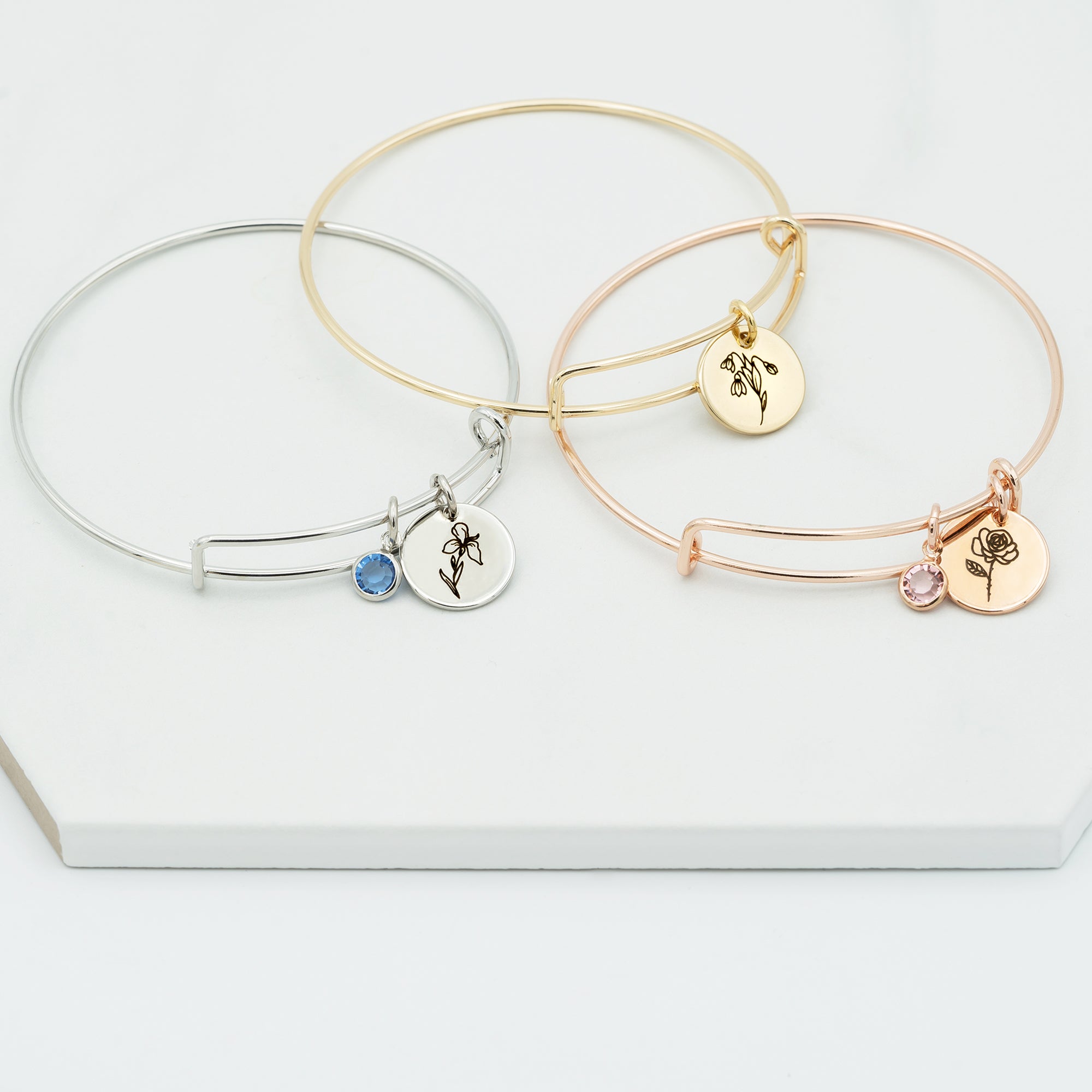 Birth Month Flower Bracelet Birthstone Bangles (FB-49)