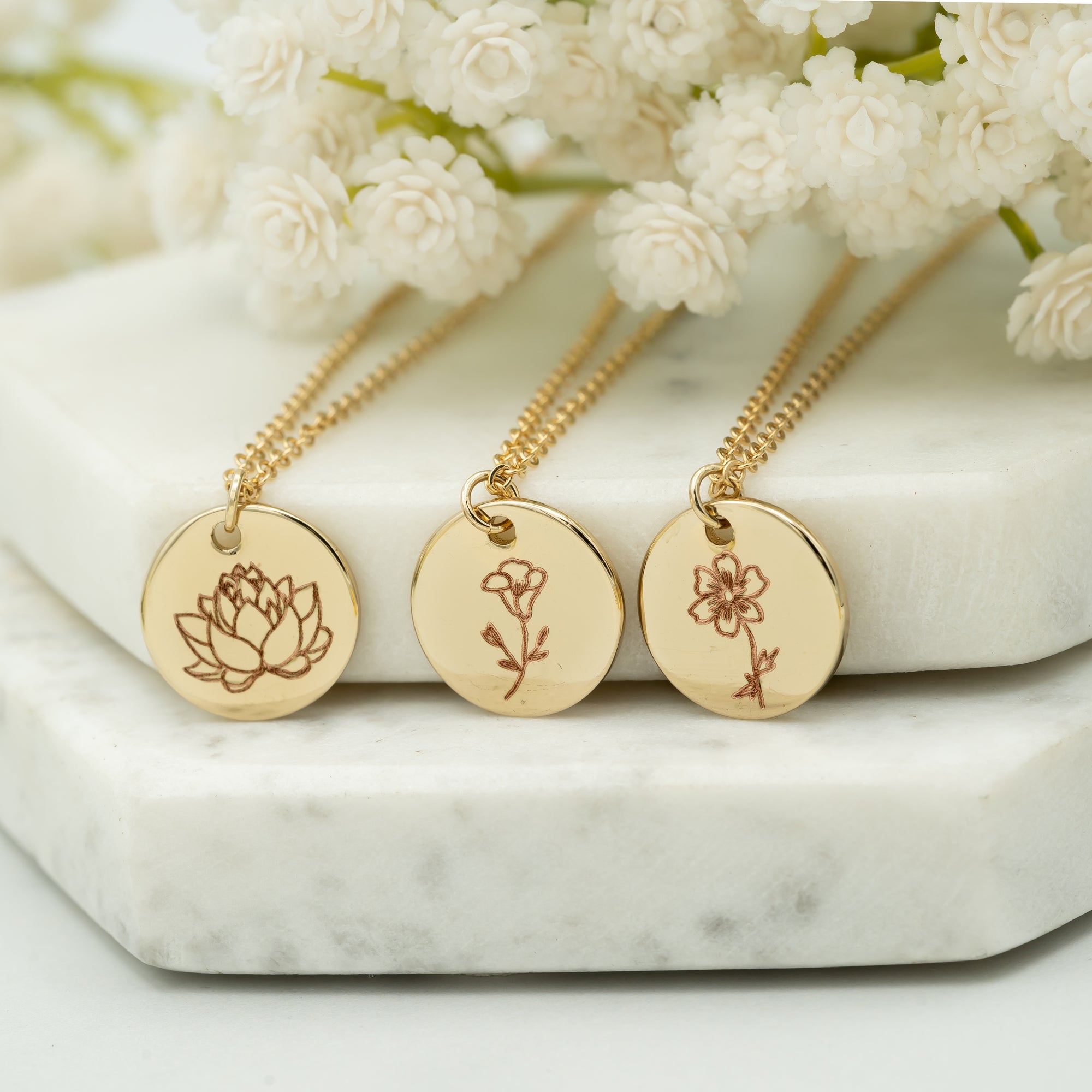 Birth Flower Necklace, Birth Month Flower, Birthday Gift, Custom Flower Necklace (FN-105)