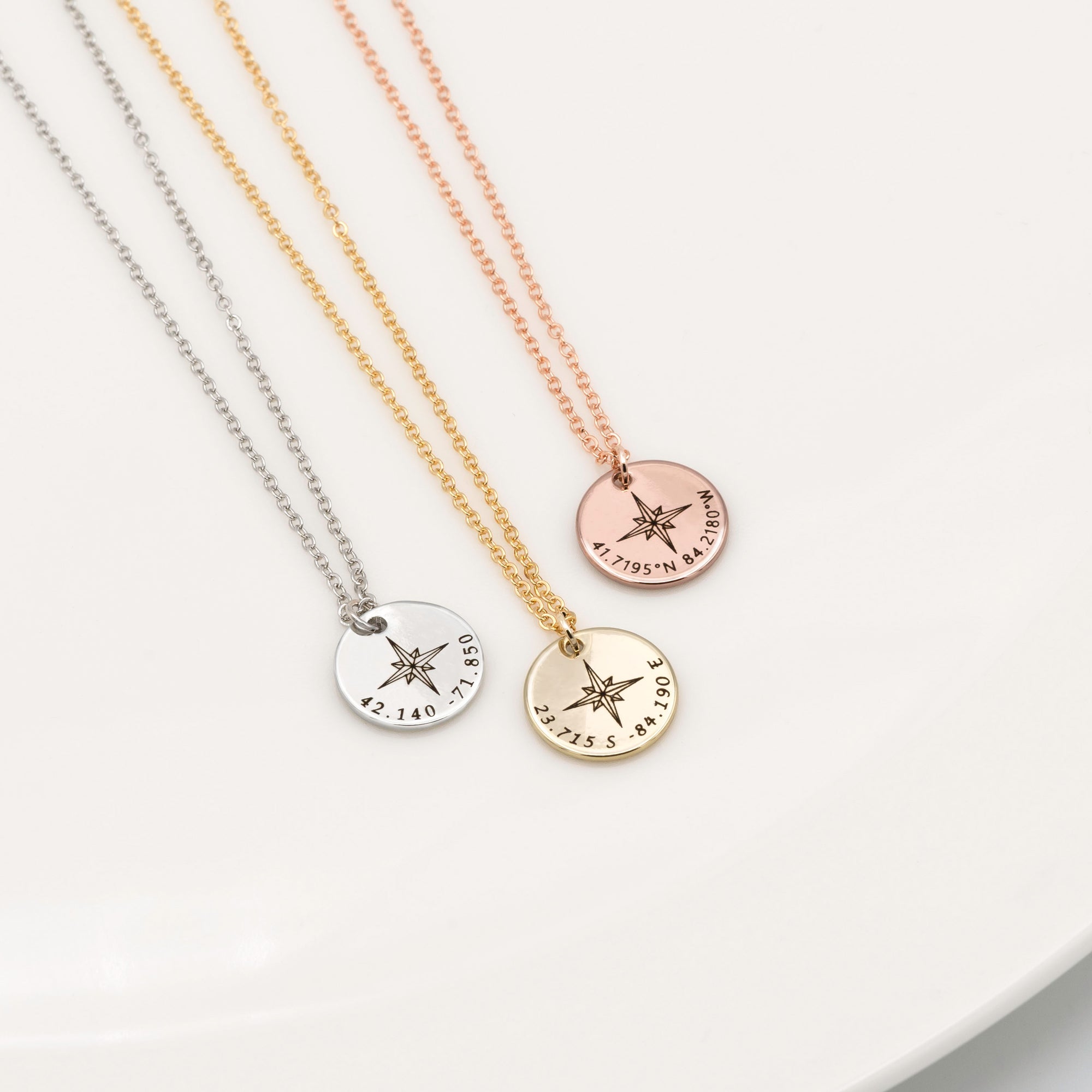 Compass Necklace Custom Coordinate Necklace Graduation Necklace (FN-40)