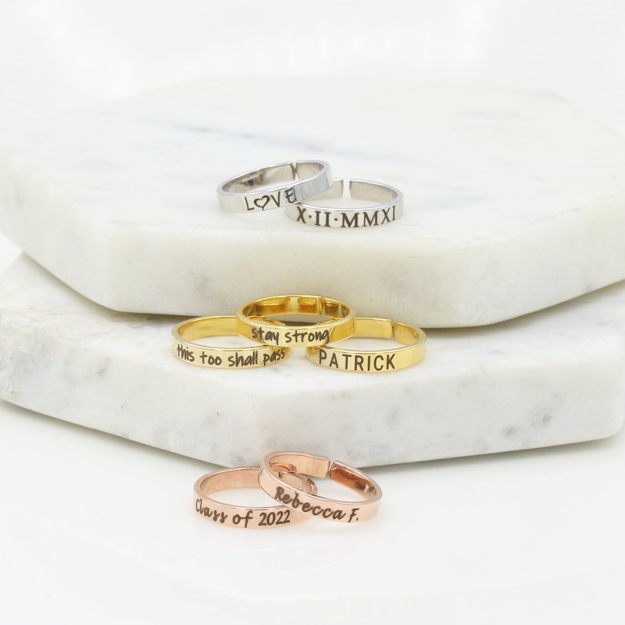 Engraved Ring Coordinates Ring Anniversary Rings for Women Name Ring (FR-04)