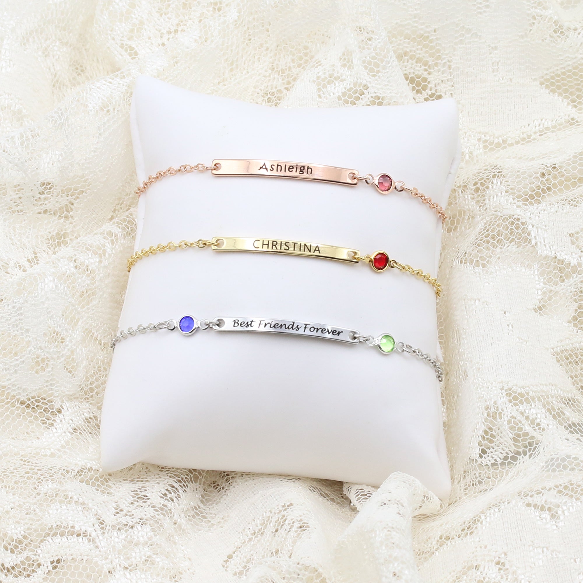 Birthstone Bracelet Custom Name Bracelet (FB-05)