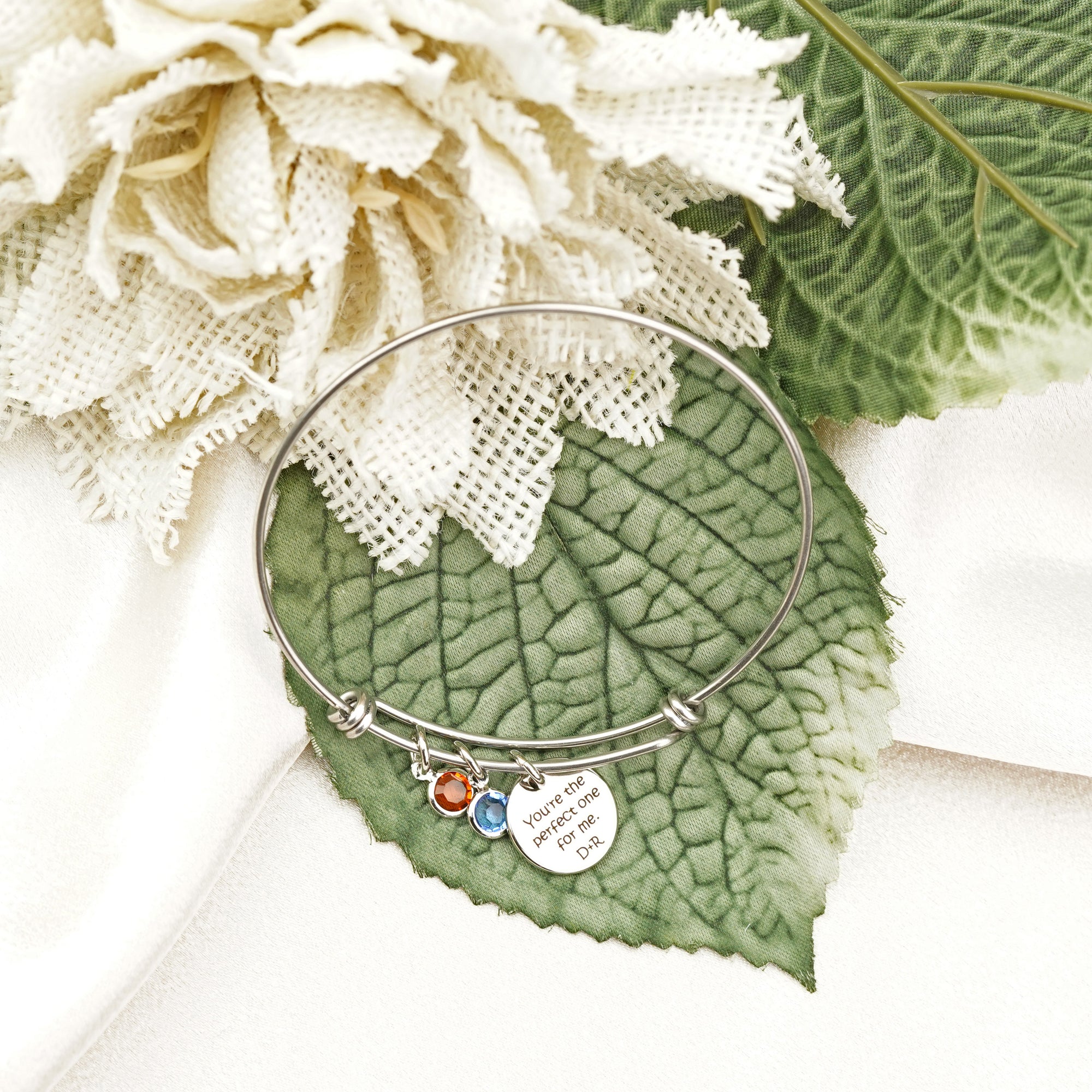 Engraved Bangle Bracelet Birthstone for Women (FB-21)