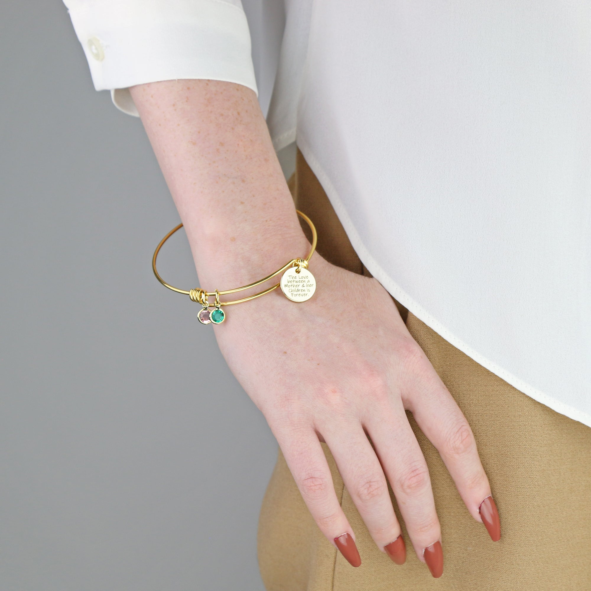 Engraved Bangle Bracelet Birthstone for Women (FB-21)