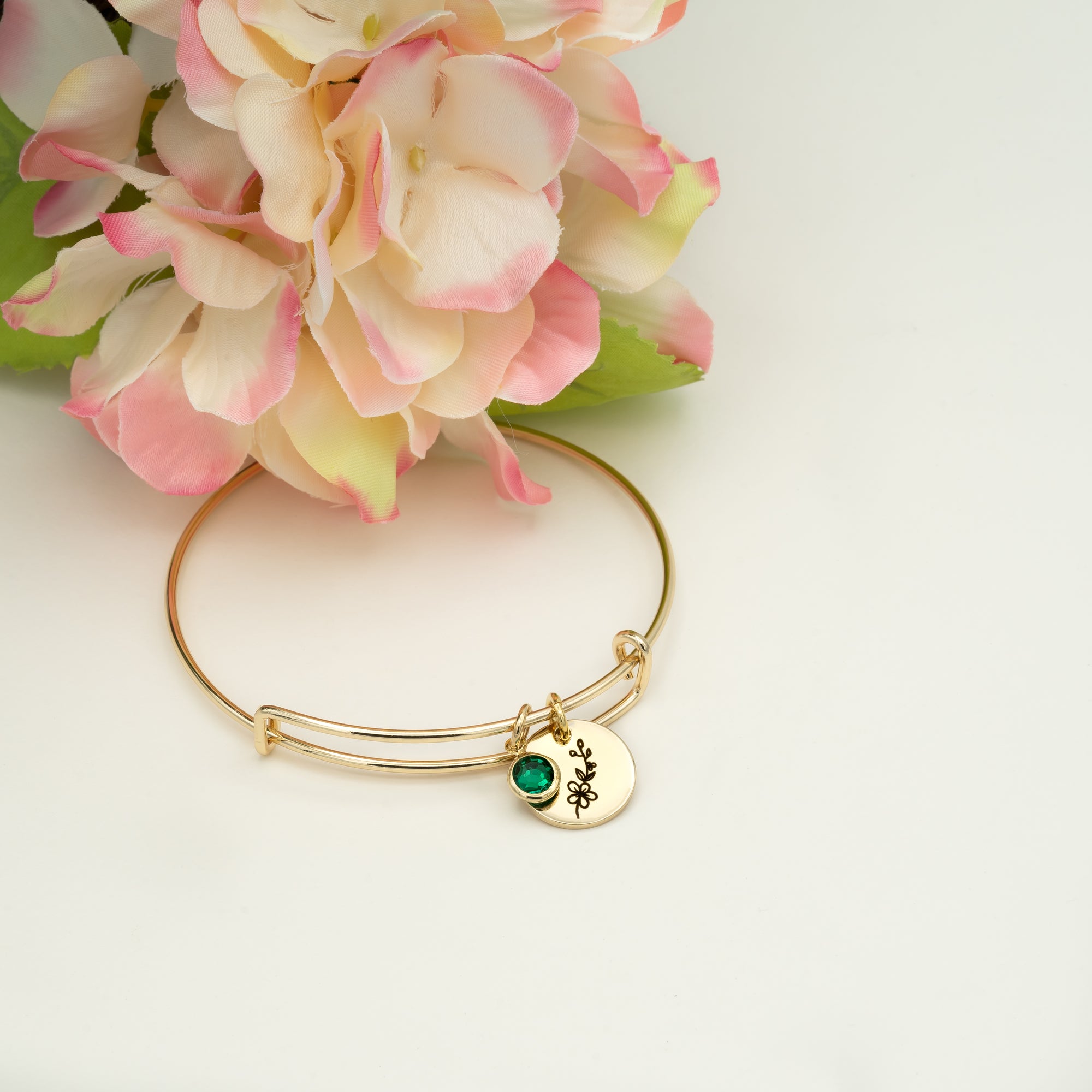 Birth Month Flower Bracelet Birthstone Bangles (FB-49)