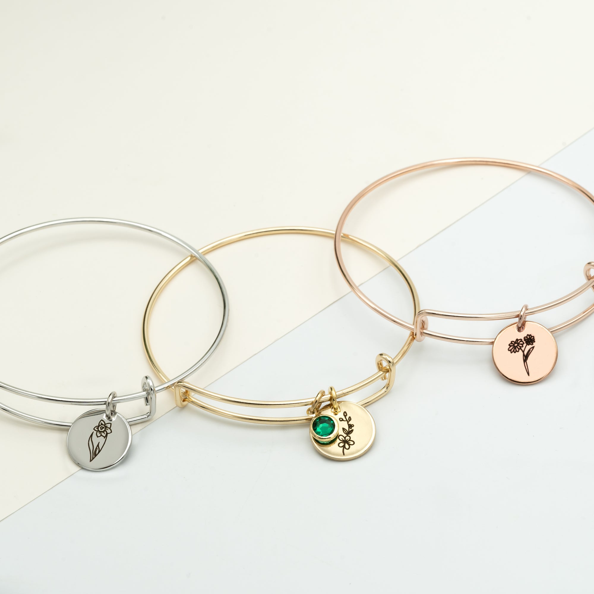 Birth Month Flower Bracelet Birthstone Bangles (FB-49)