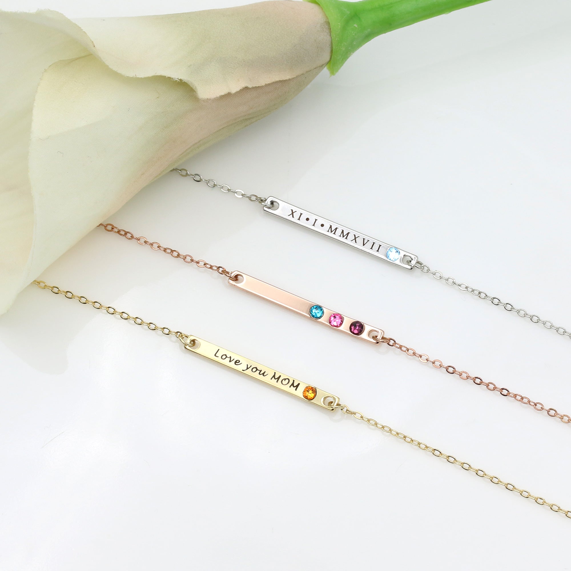 Personalized Birthstone Necklace Custom Name Necklace Birthstone Jewelry (FN-109)