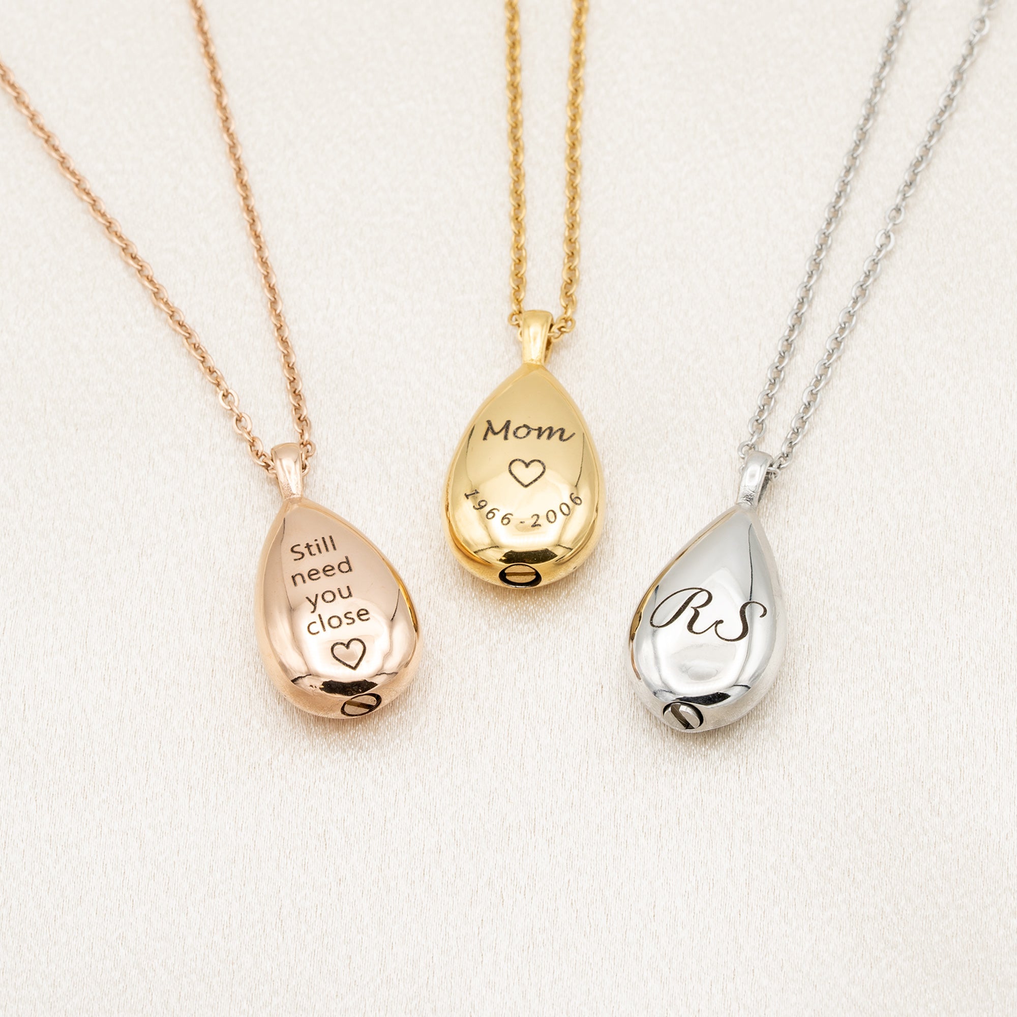 Cremation Jewelry, Custom Urn Necklace, Urns for Human Ashes, Personalized Ash Memorial Jewelry, Small Urn Jewelry, Teardrop Necklace (FN-159)