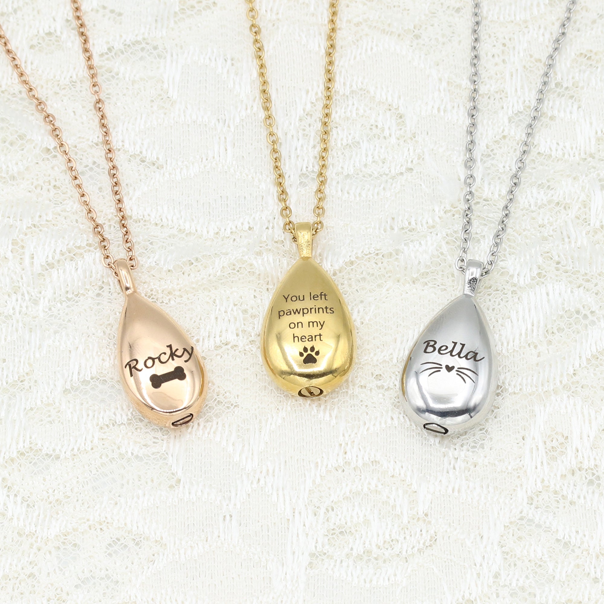 Pet Urn Necklace, Teardrop Memorial Necklace, Memorial Keepsake, Cremation Jewelry, Pet Memorial Jewelry, Ashes Necklace (FN-160)