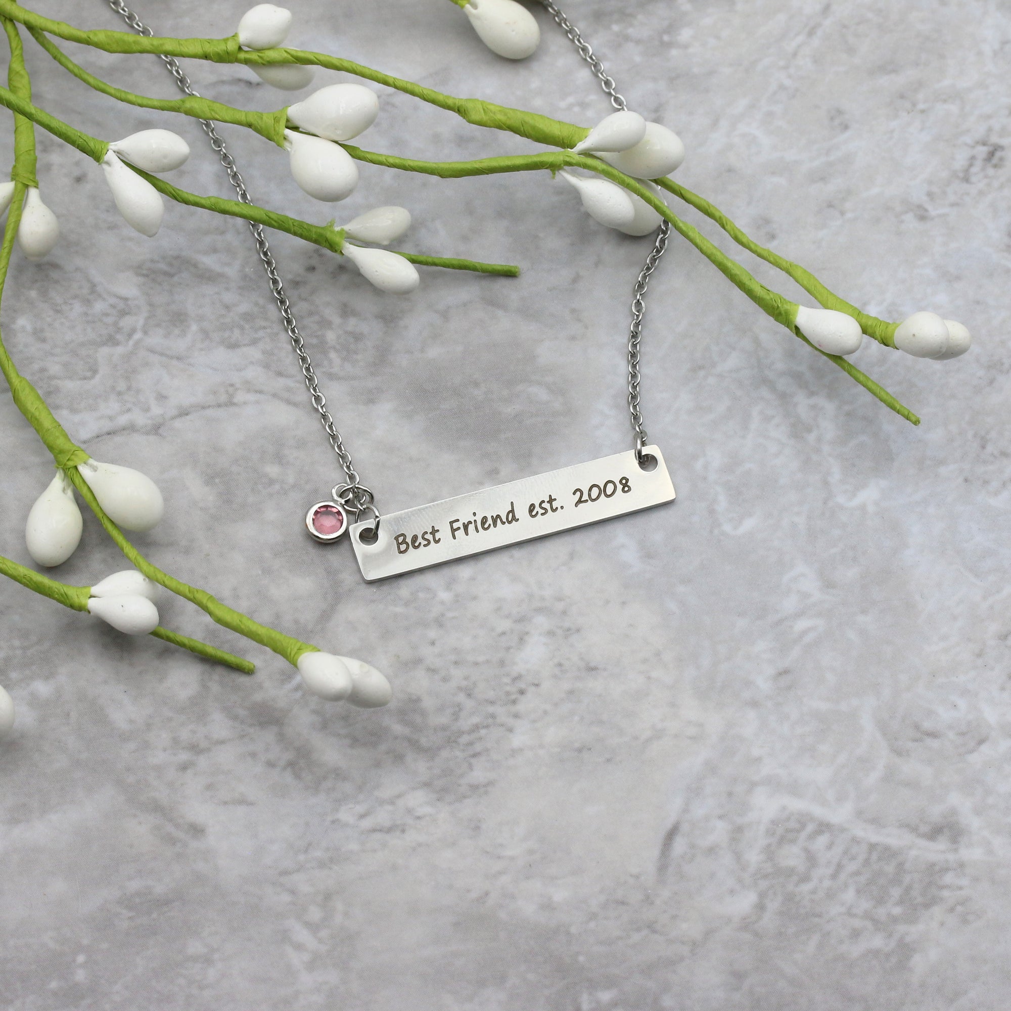Birthstone Jewelry Gift for Mom Grandmother Necklace Engraved Name Necklace (FN-49)