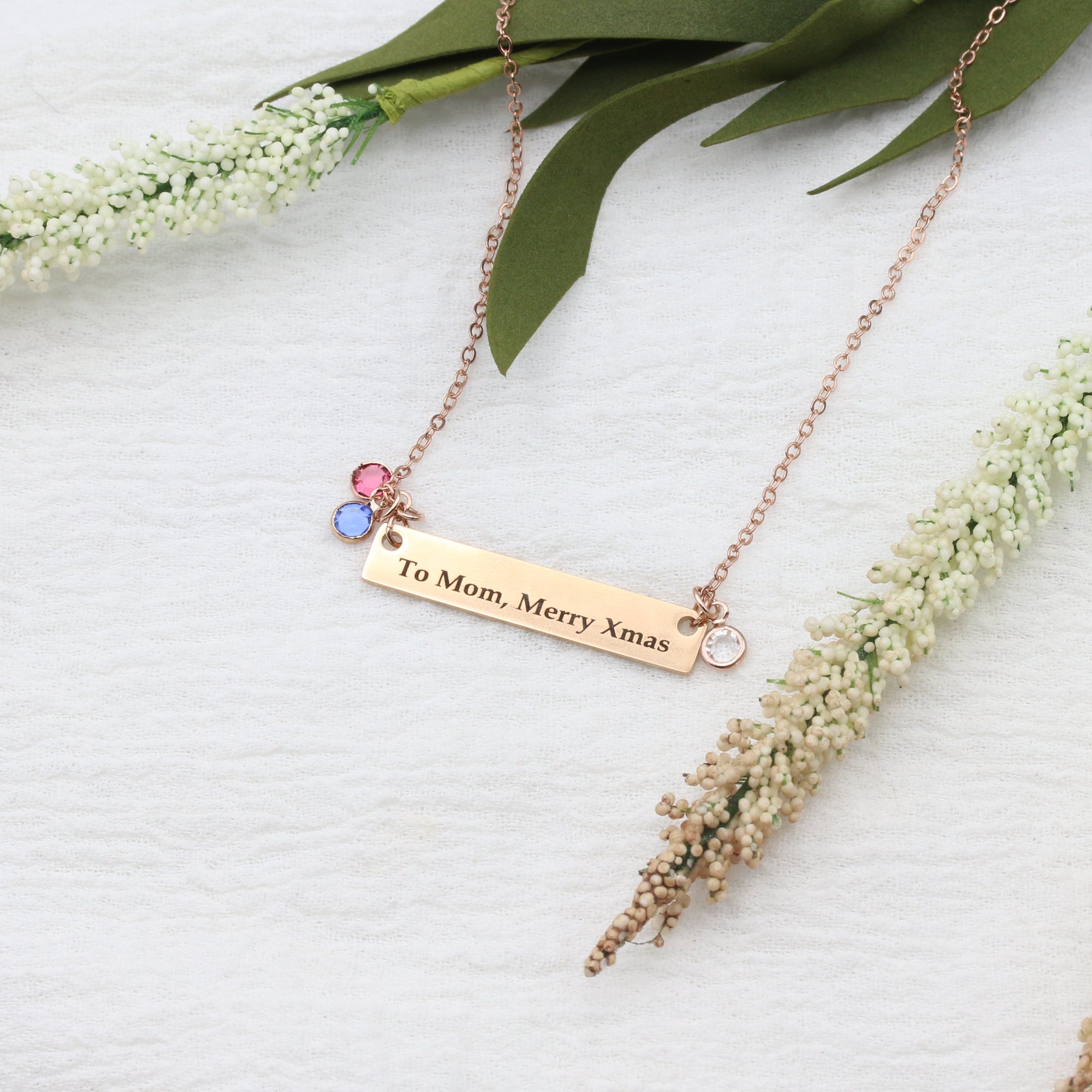Birthstone Jewelry Gift for Mom Grandmother Necklace Engraved Name Necklace (FN-49)