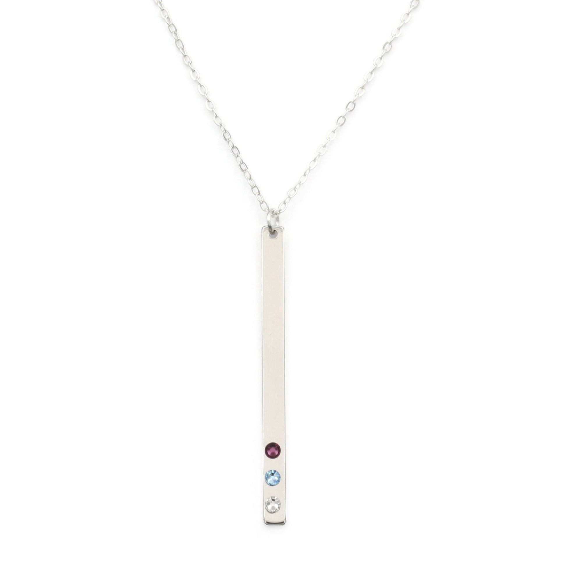 Rose Gold Vertical Bar Necklace Birthstone Necklace Engraved Personalized Jewelry (FN-86)