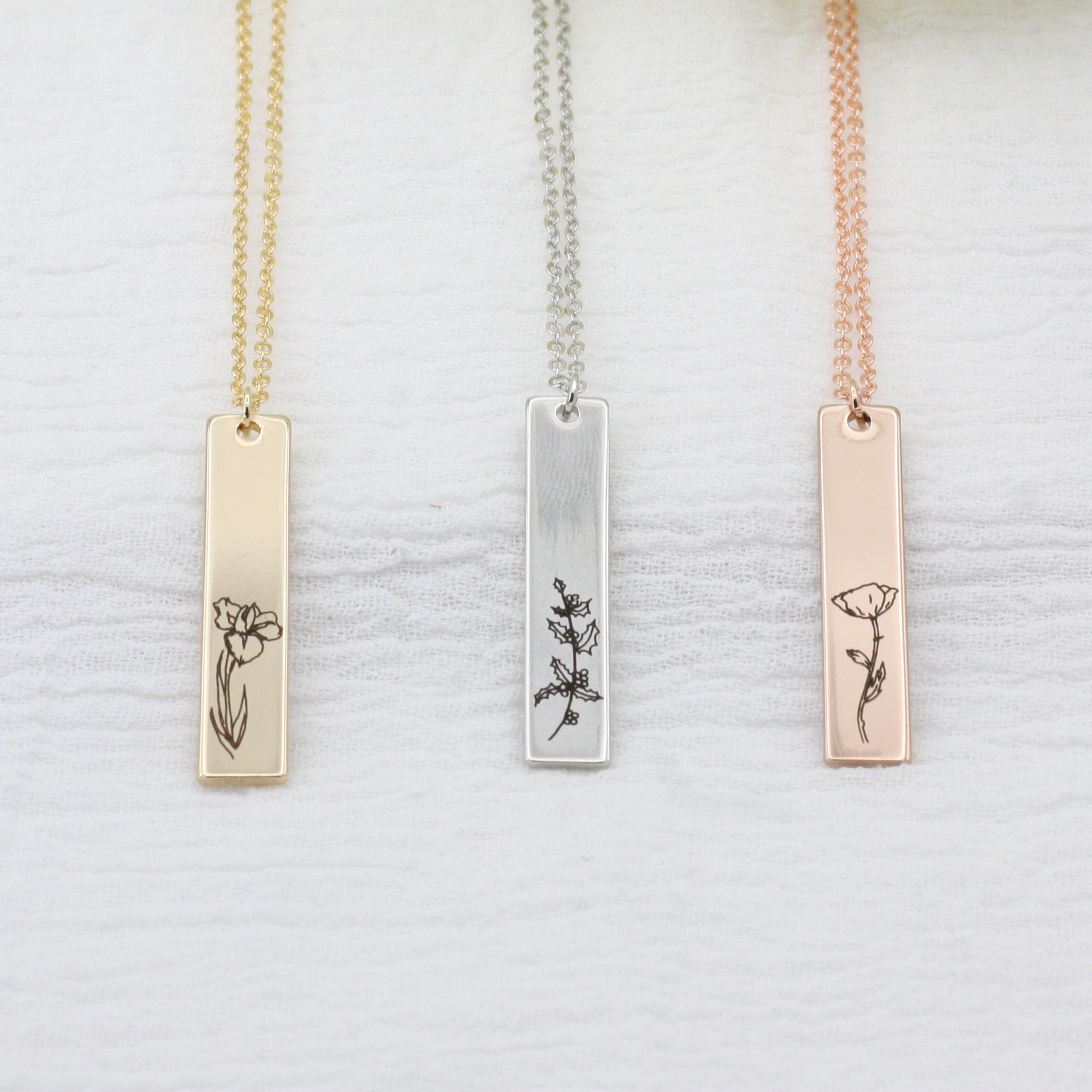 Birth Flower Jewelry Vertical Necklace Birth Flower Necklace (FN-127)