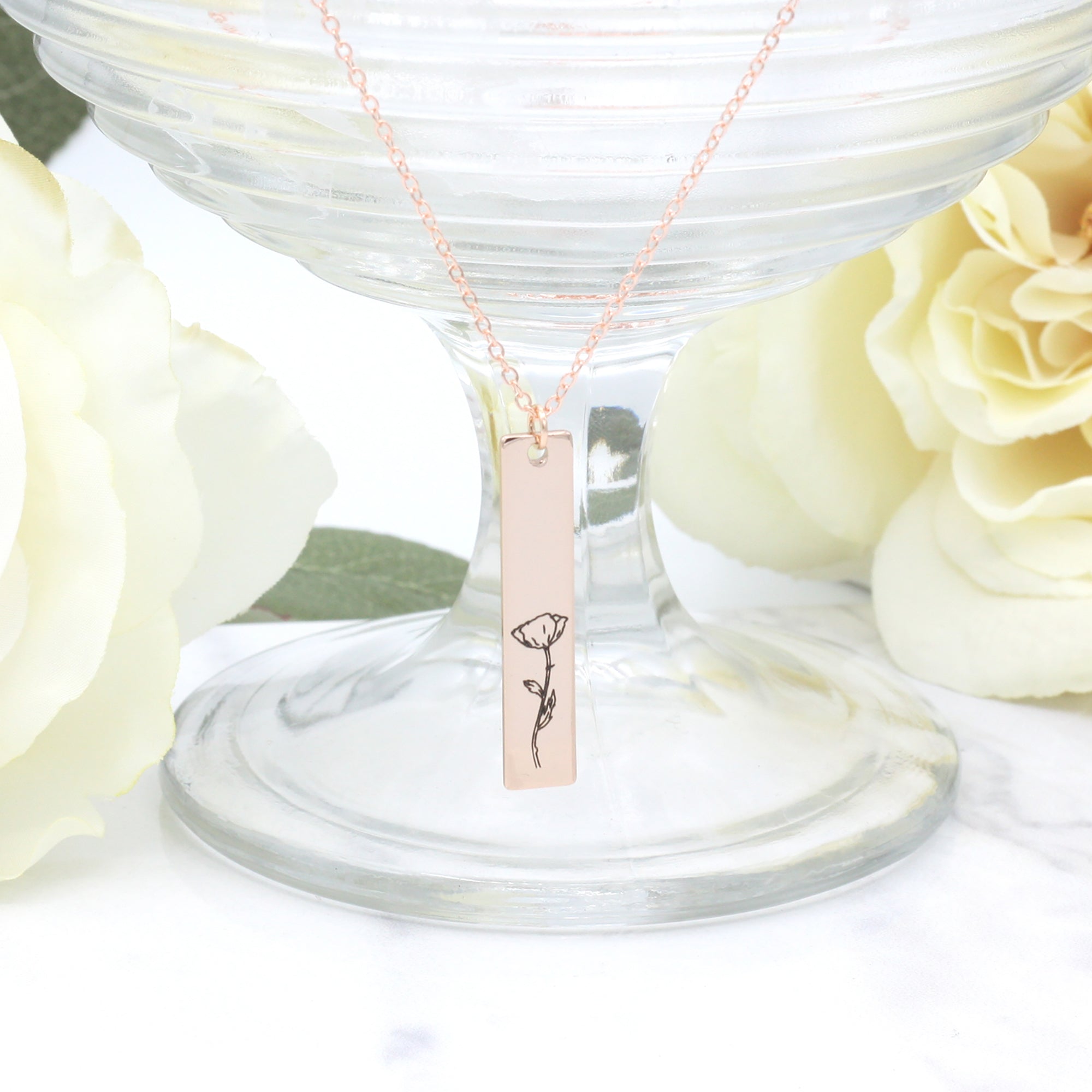 Birth Flower Jewelry Vertical Necklace Birth Flower Necklace (FN-127)