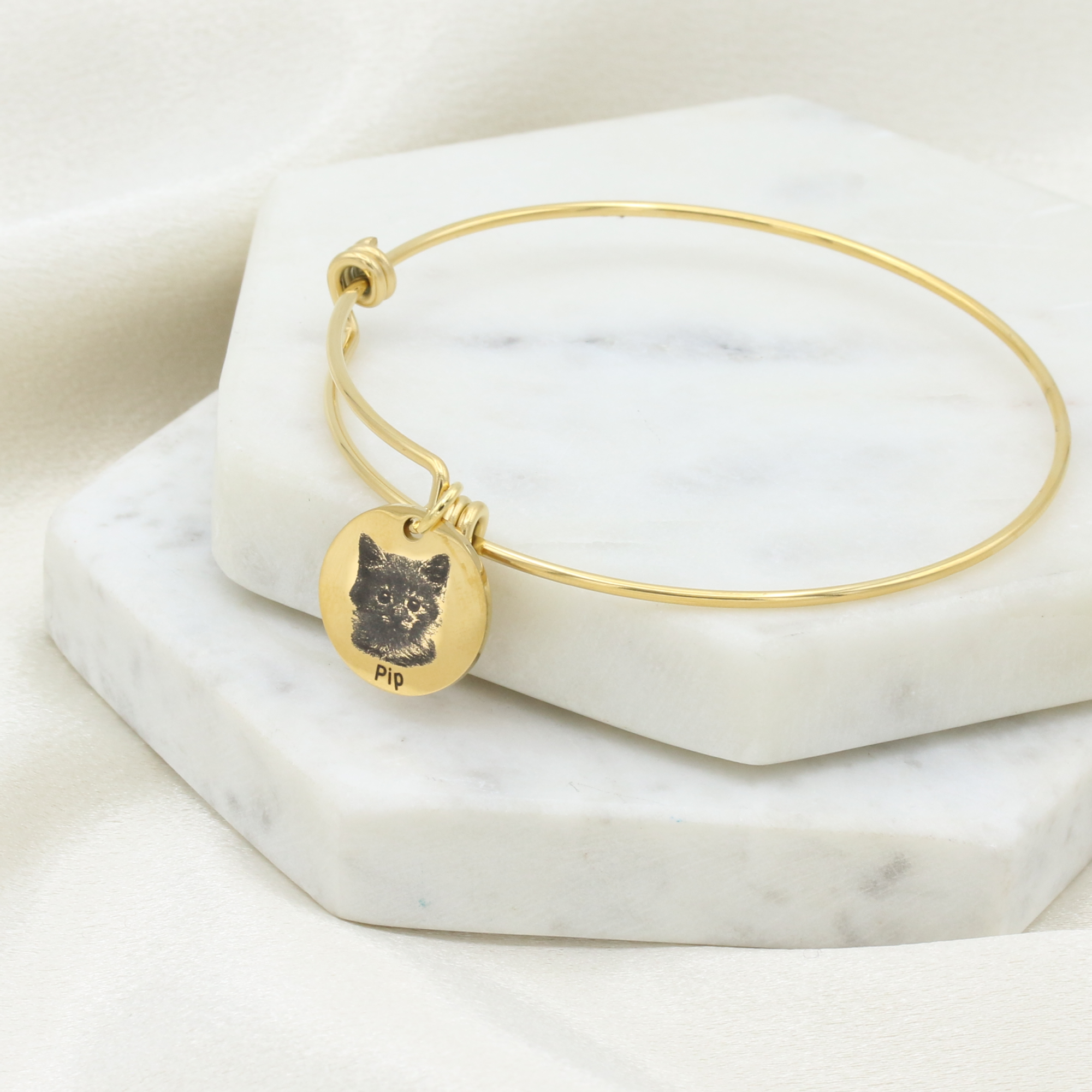 Engraved Pet Portrait Bracelet · Pet Portrait Bangle · Pet Memorial Gifts (FB-54)