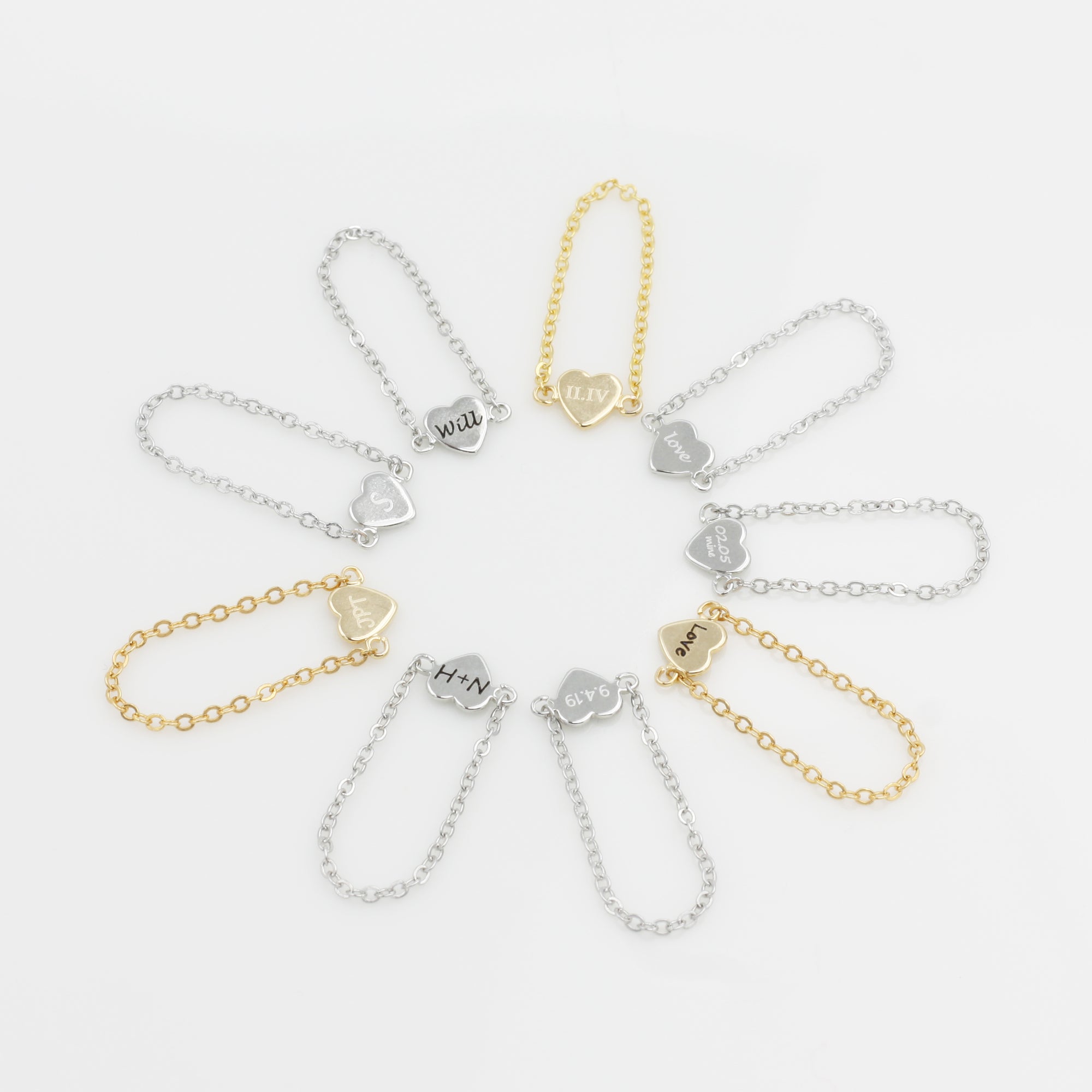 Custom Mini Heart Ring, Heart Chain Ring, Dainty Chain Ring, Minimal Ring Gold (FR-05)