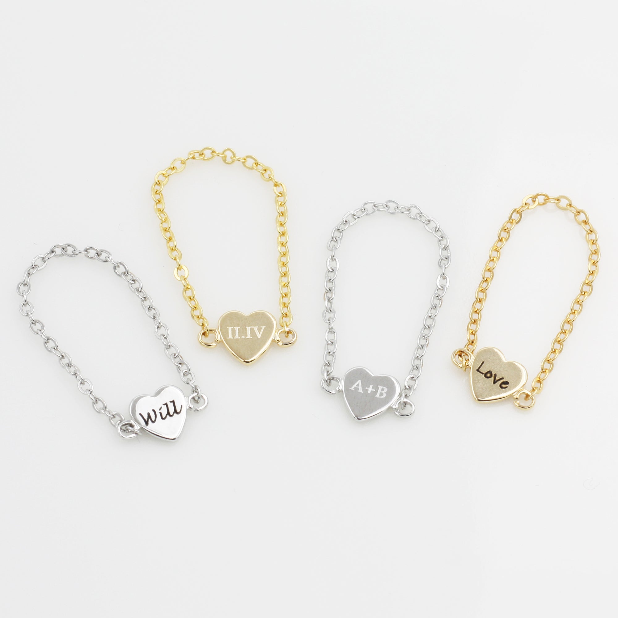 Custom Mini Heart Ring, Heart Chain Ring, Dainty Chain Ring, Minimal Ring Gold (FR-05)