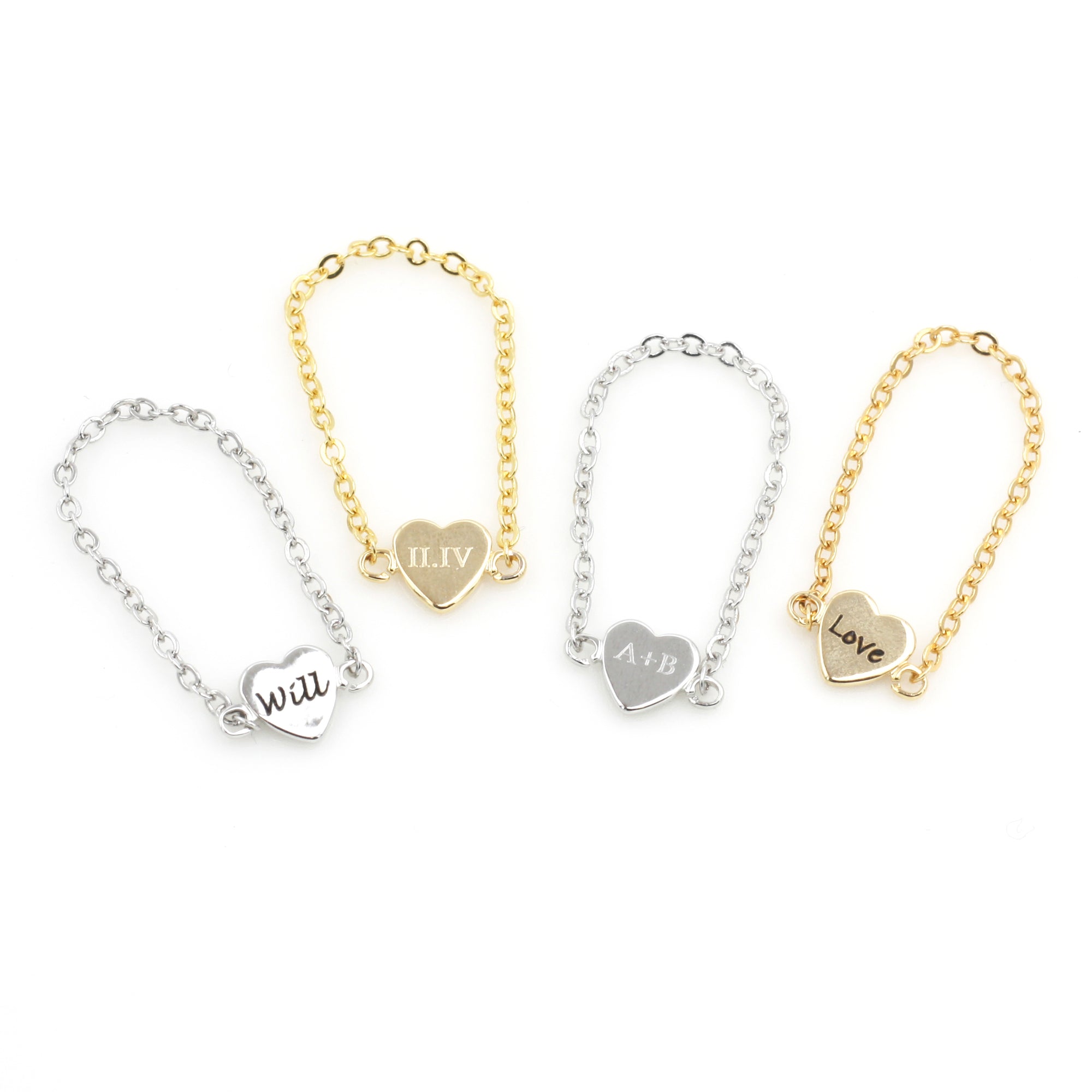 Custom Mini Heart Ring, Heart Chain Ring, Dainty Chain Ring, Minimal Ring Gold (FR-05)