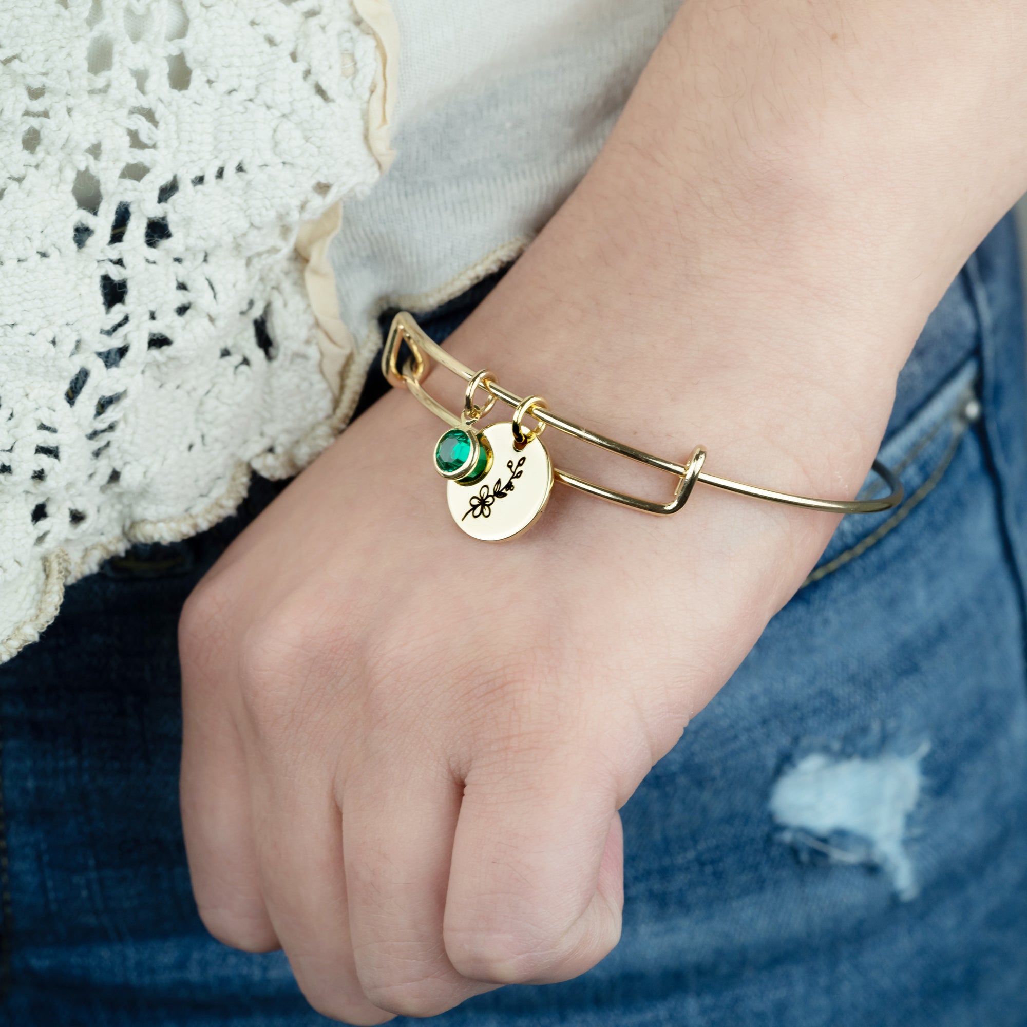 Birth Month Flower Bracelet Birthstone Bangles (FB-49)