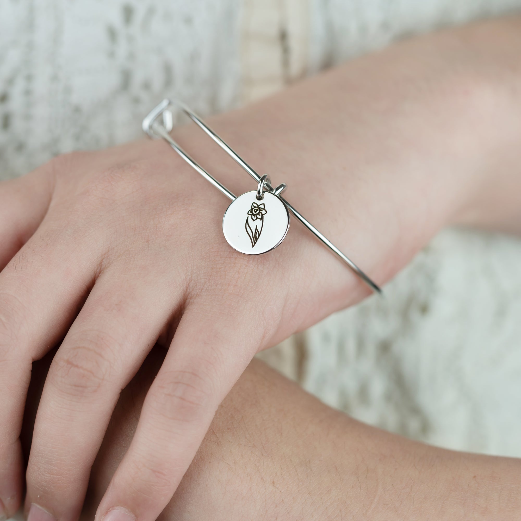 Birth Month Flower Bracelet Birthstone Bangles (FB-49)