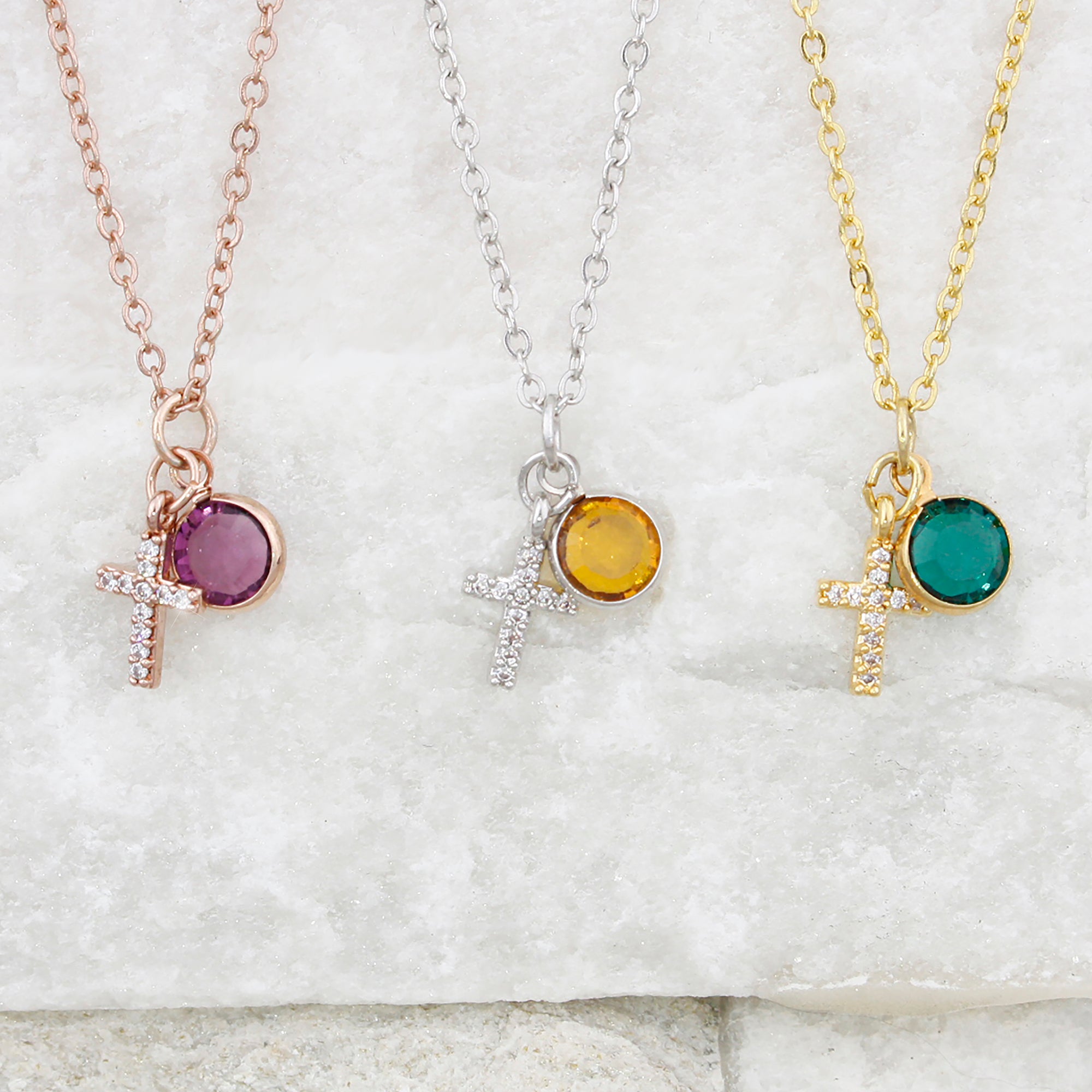 Cross Necklace Women Birthstone Jewelry Christian Necklace Birthstone Necklace (FN-118)