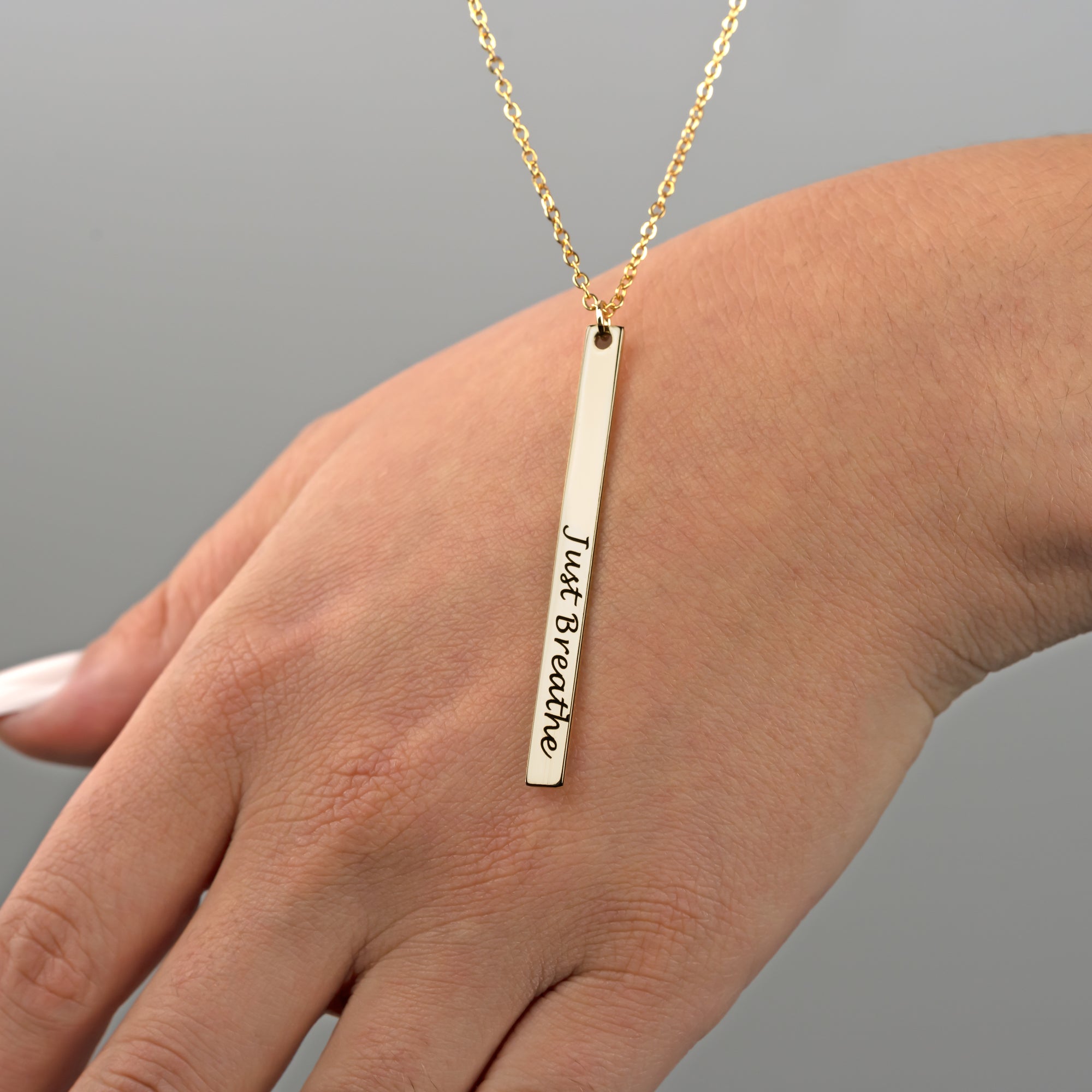Engraved Necklace Custom Vertical Necklace Personalized Jewelry (FN-21)