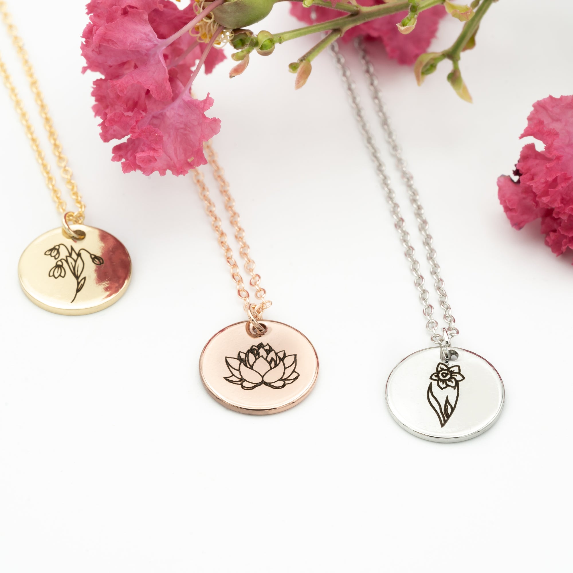 Birth Flower Necklace, Birth Month Flower, Birthday Gift, Custom Flower Necklace (FN-105)
