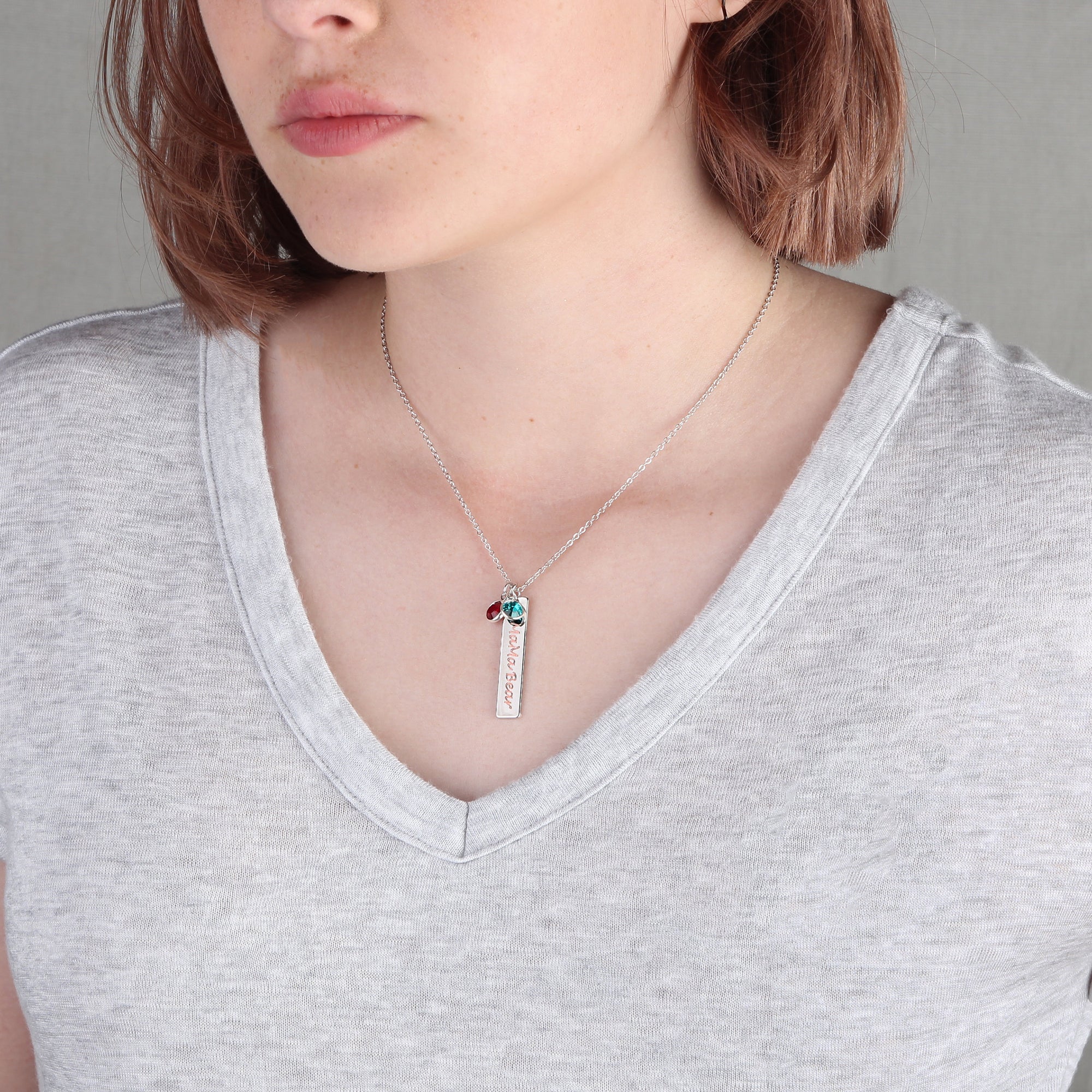 Engraved Birthstone Necklace Mom Necklace Custom Birth Stone Necklace (FN-106)