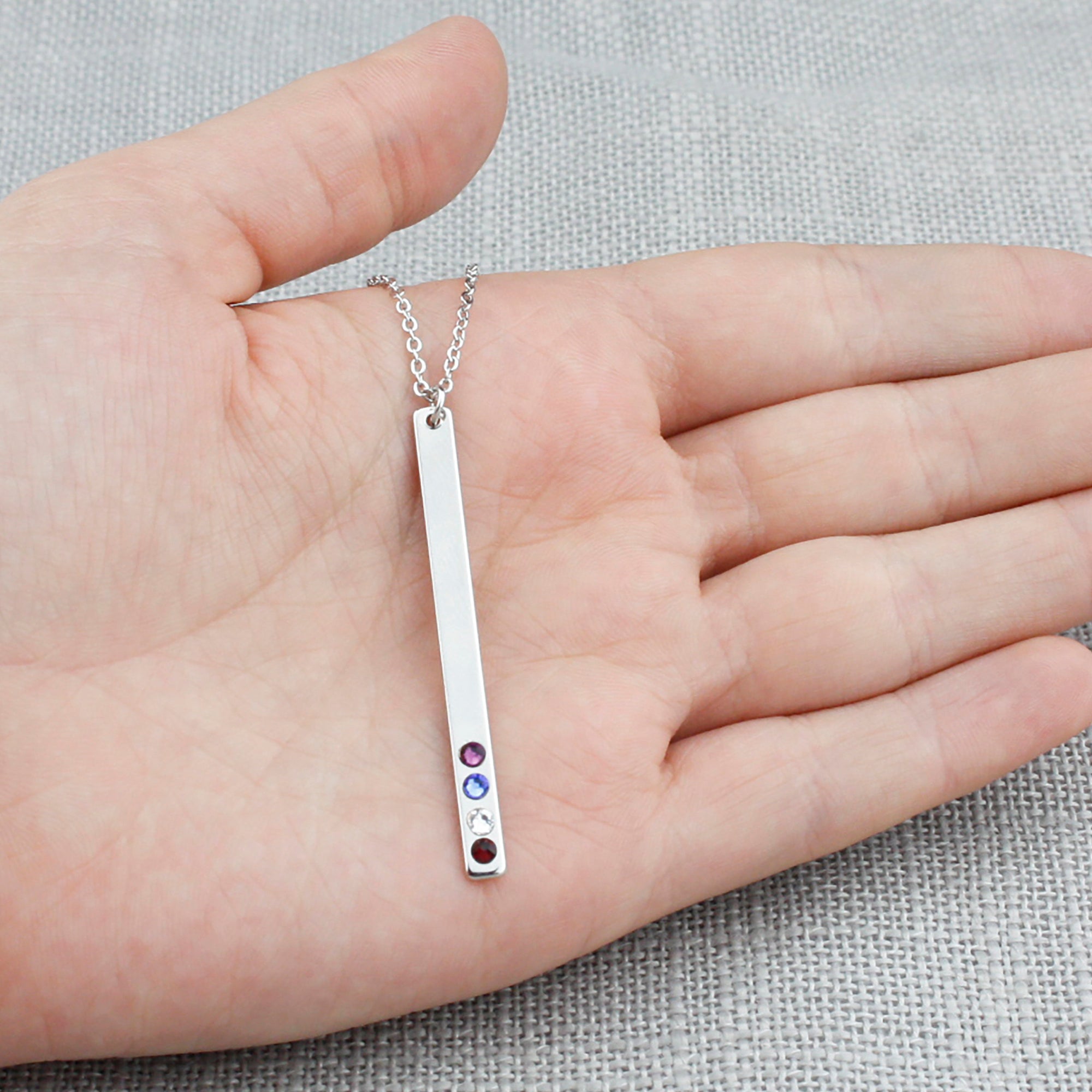 Rose Gold Vertical Bar Necklace Birthstone Necklace Engraved Personalized Jewelry (FN-86)