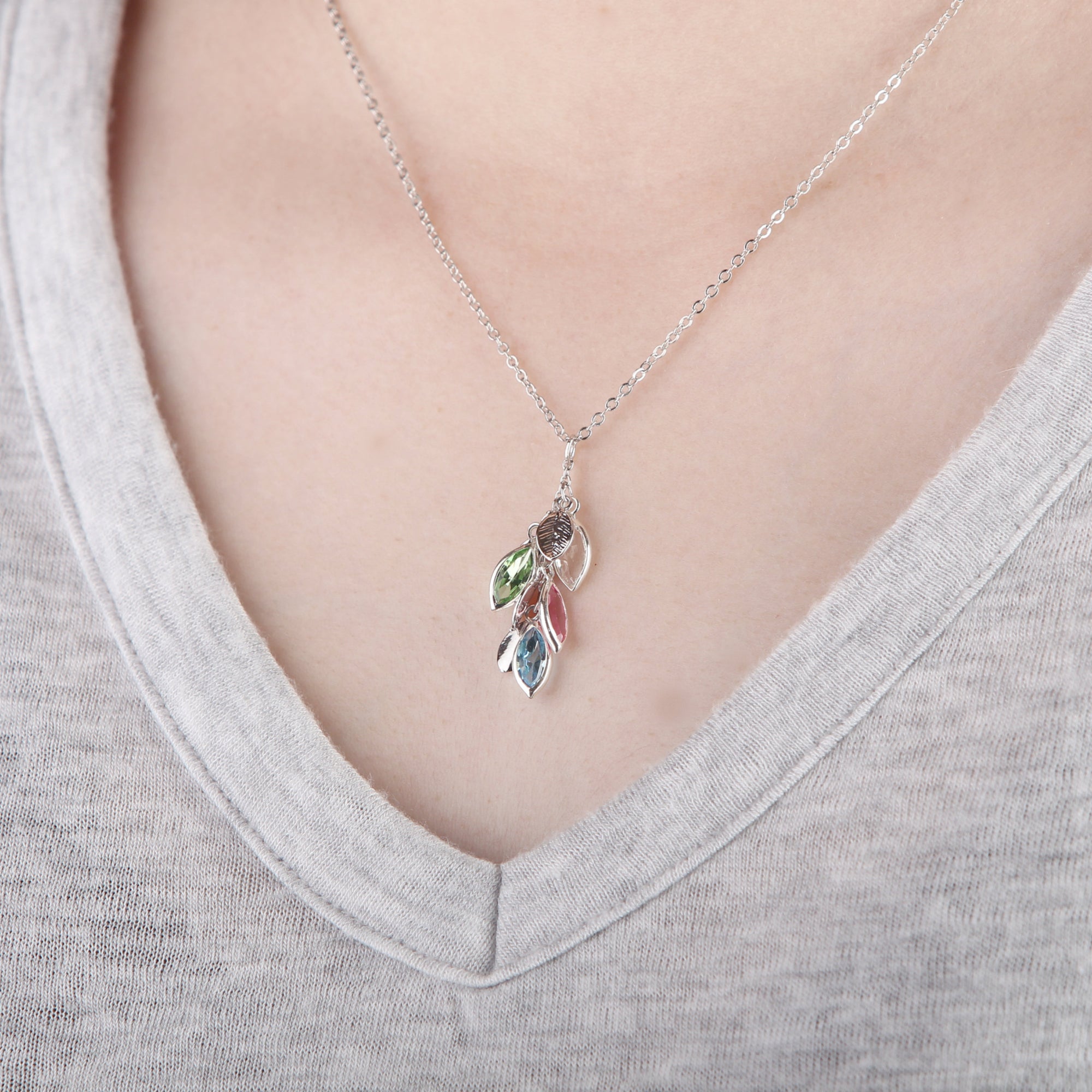 Custom Birthstone Necklace Grandma Necklace Family Tree Jewelry for Mom (FN-73)