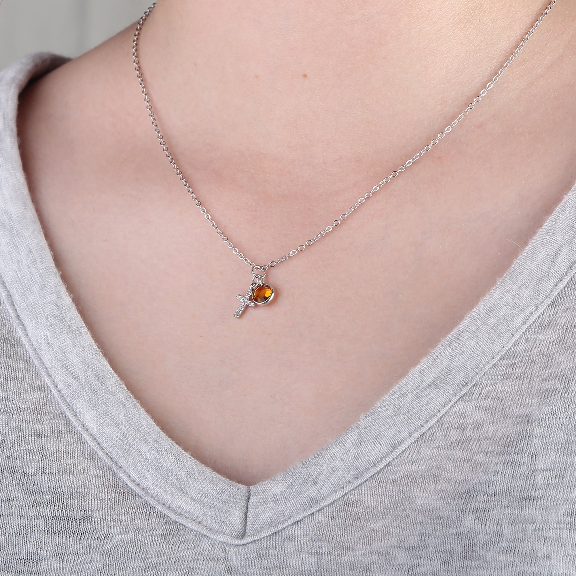 Cross Necklace Women Birthstone Jewelry Christian Necklace Birthstone Necklace (FN-118)