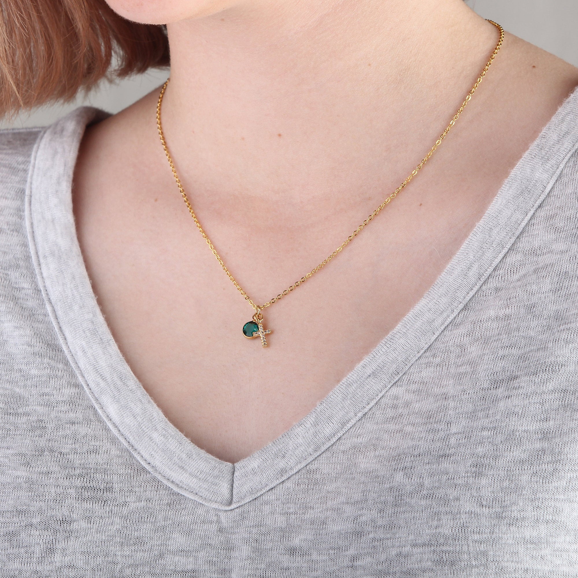 Cross Necklace Women Birthstone Jewelry Christian Necklace Birthstone Necklace (FN-118)