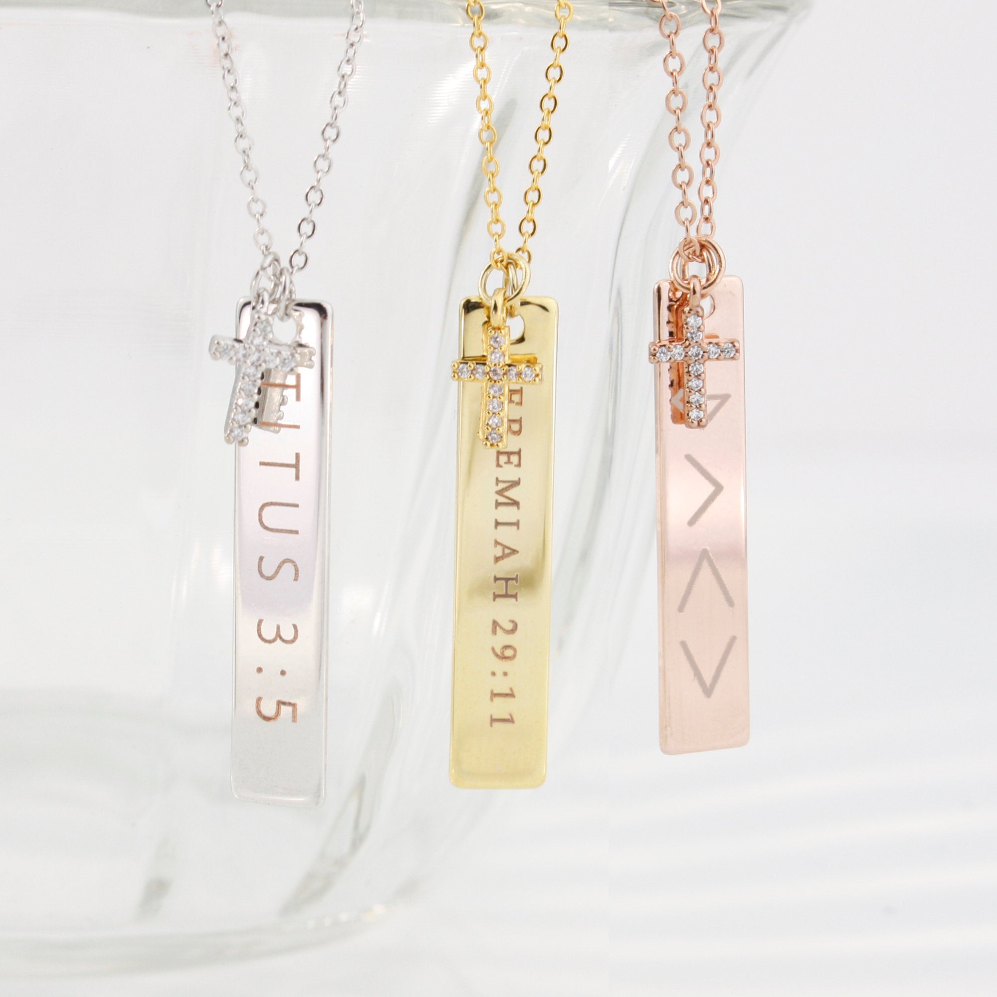 Christian Necklace Cubic Cross Necklace Women Bible Verse Necklace (FN-31)