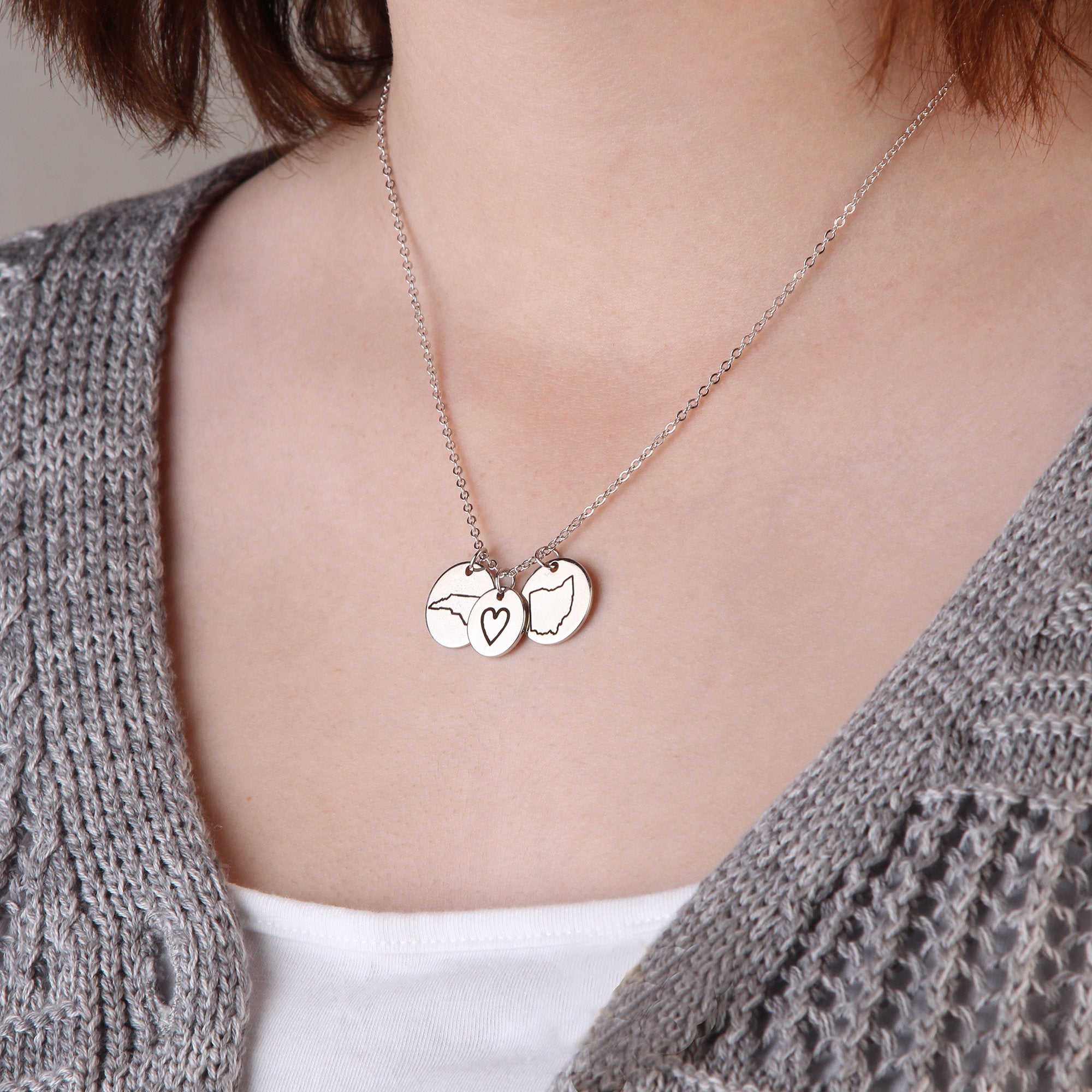 Long Distance State Necklace Relationship Necklace State Outlines State Jewelry (FN-97)