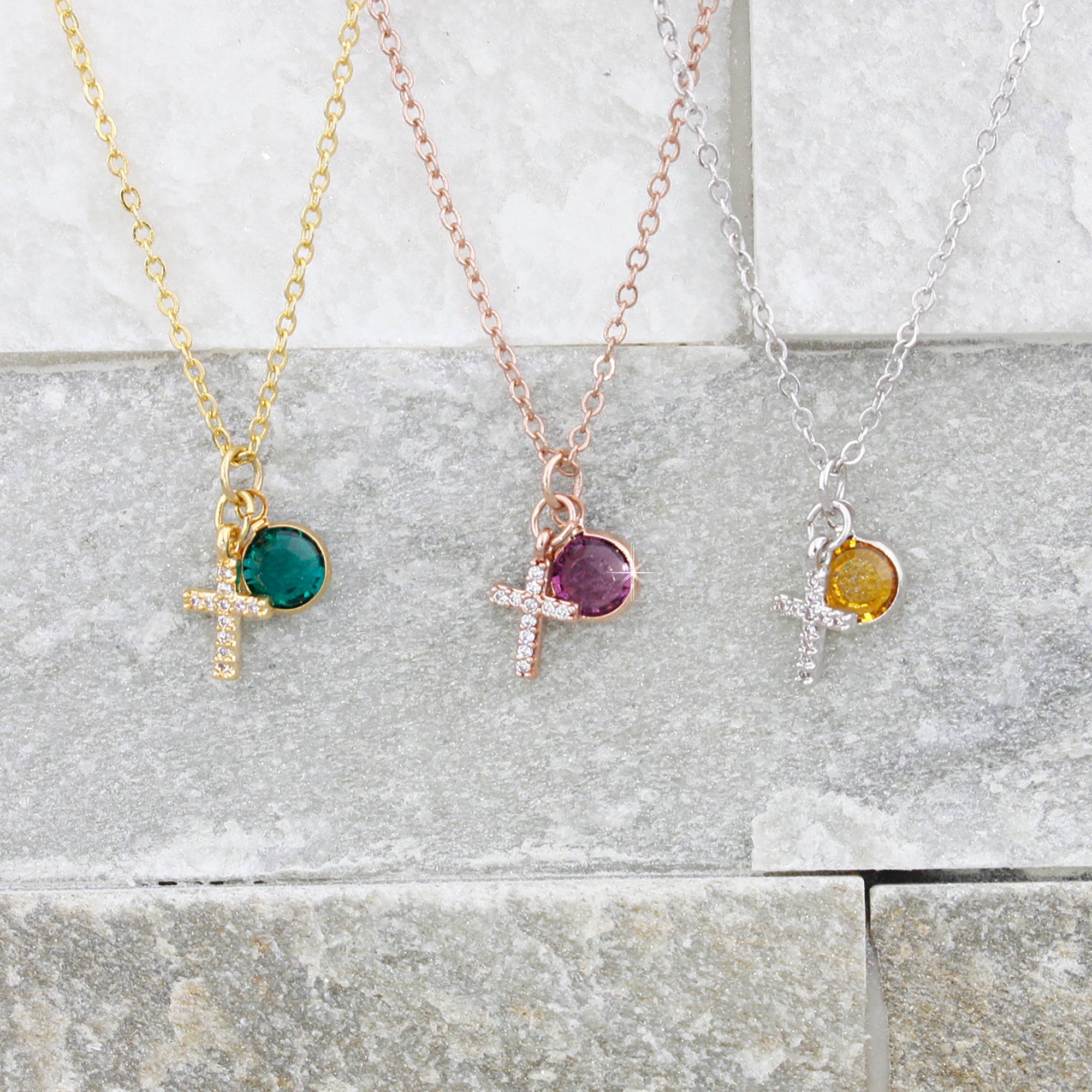 Cross Necklace Women Birthstone Jewelry Christian Necklace Birthstone Necklace (FN-118)