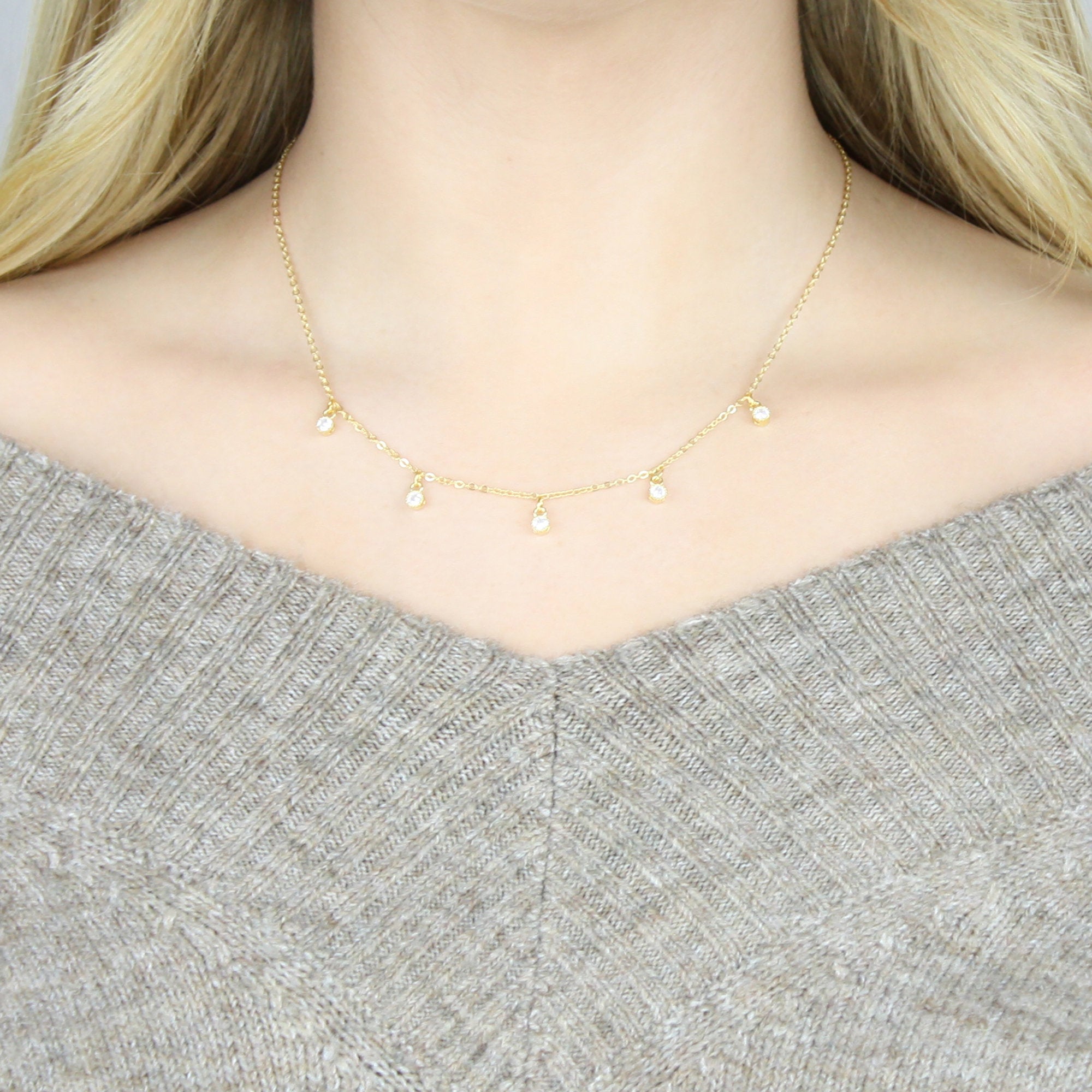 Dainty Charm Necklace Dangle Choker Drop Necklace (FN-42)