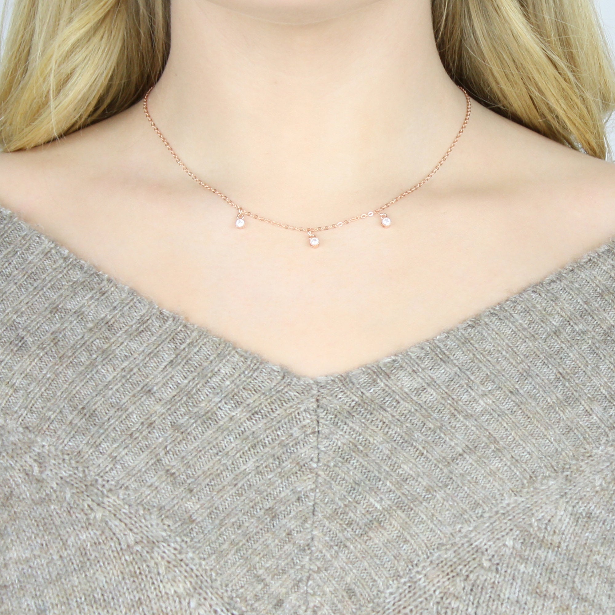 Dainty Charm Necklace Dangle Choker Drop Necklace (FN-42)