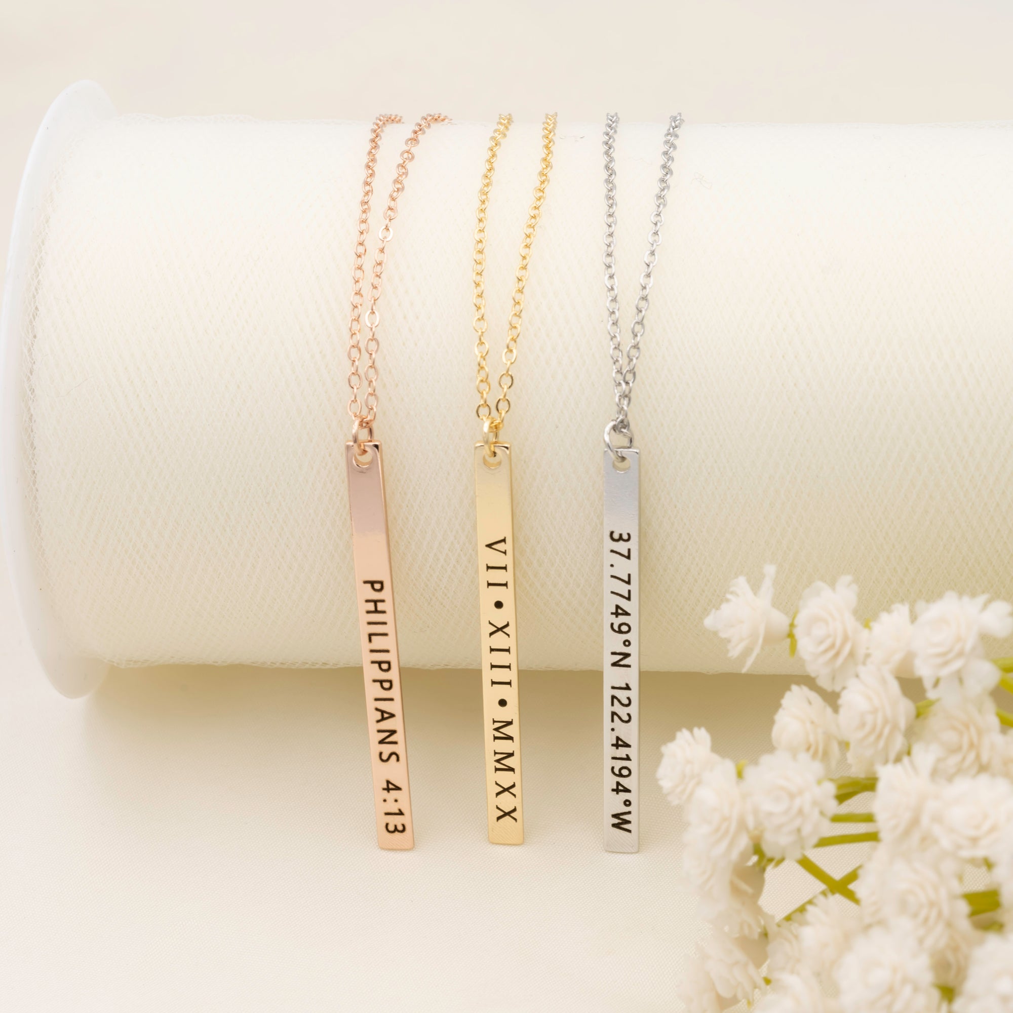 Engraved Necklace Custom Vertical Necklace Personalized Jewelry (FN-21)