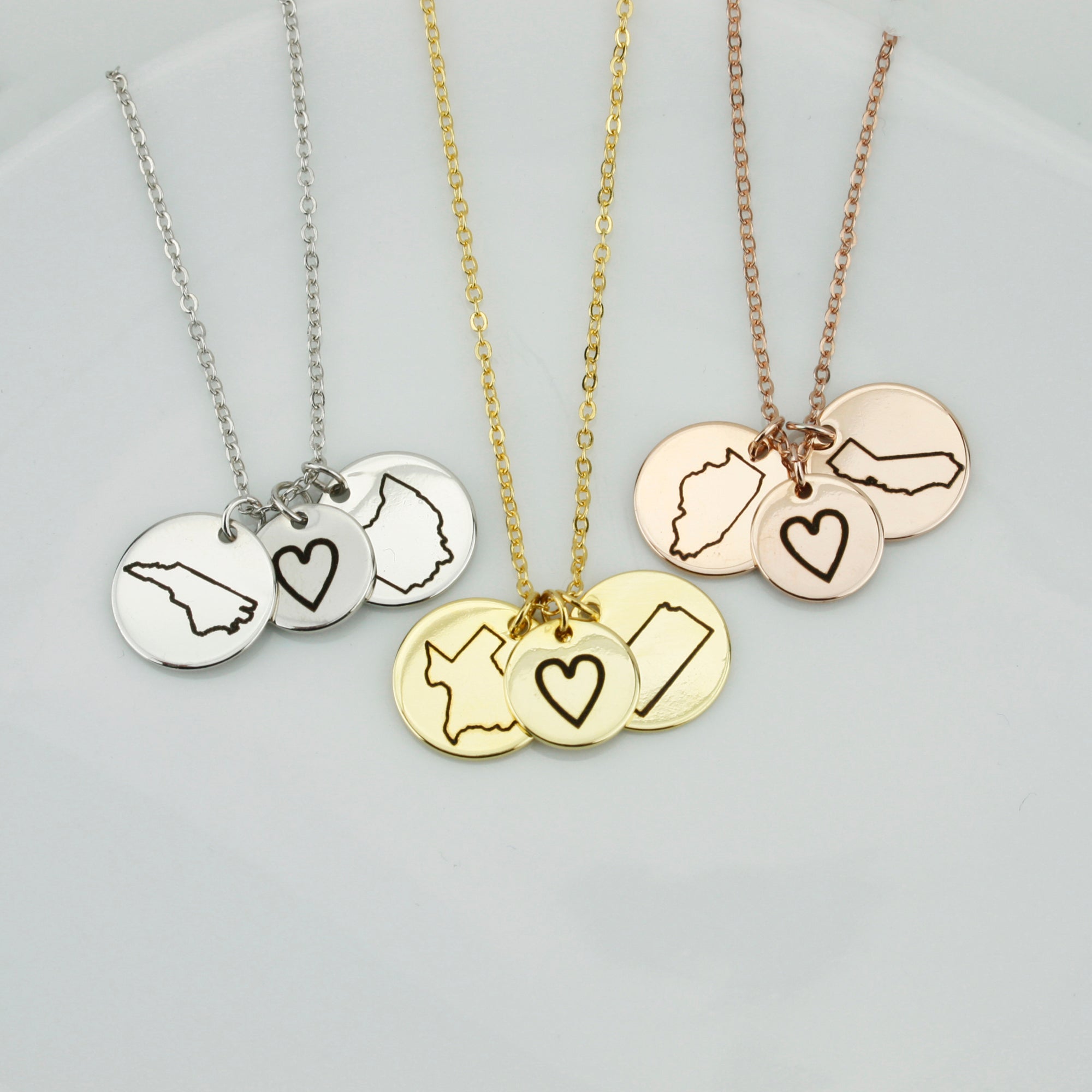 Long Distance State Necklace Relationship Necklace State Outlines State Jewelry (FN-97)
