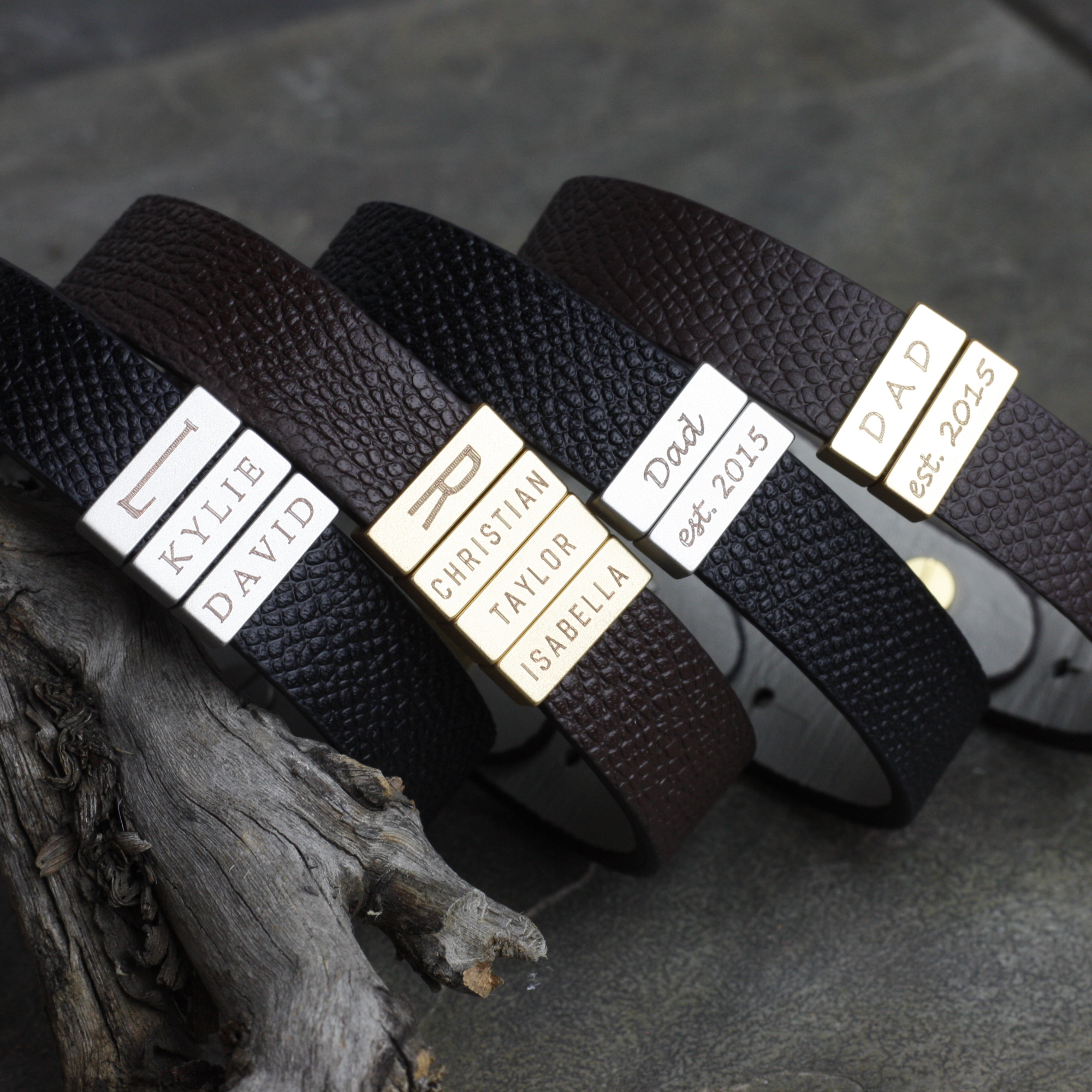 Personalized Name Engrave Double Layer BraceletsGolden  Bracelets for men, Personalized  leather bracelet, Engraved bracelet