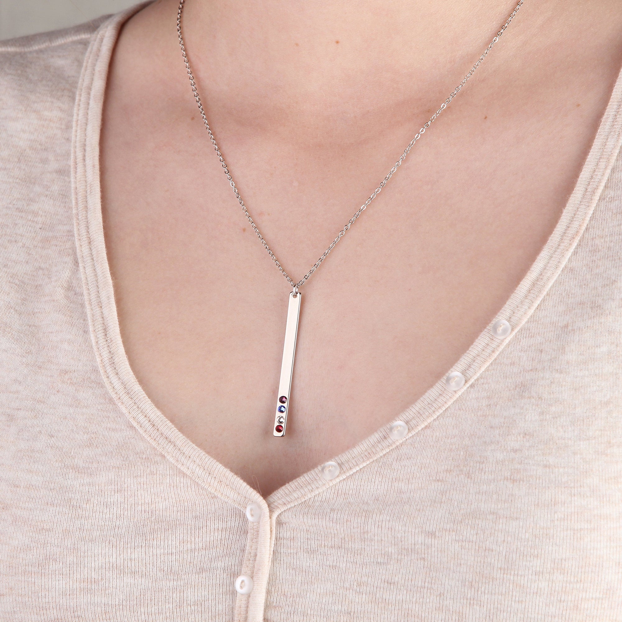 Rose Gold Vertical Bar Necklace Birthstone Necklace Engraved Personalized Jewelry (FN-86)