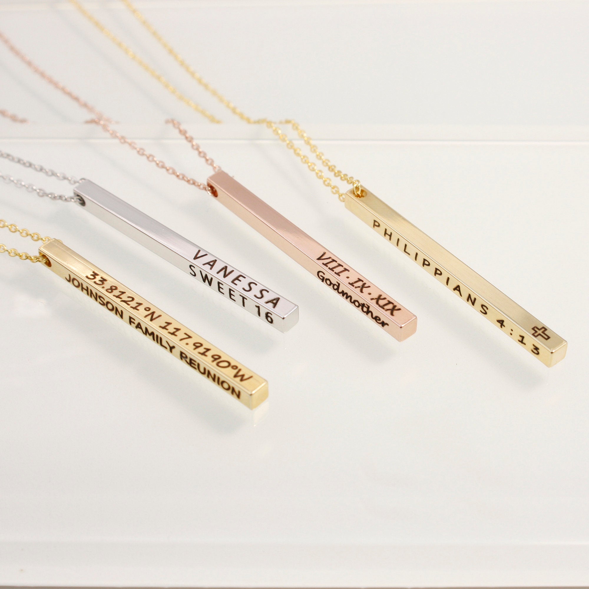 Custom Necklace Personalized Vertical Bar Necklace Coordinate Necklace (FN-102)